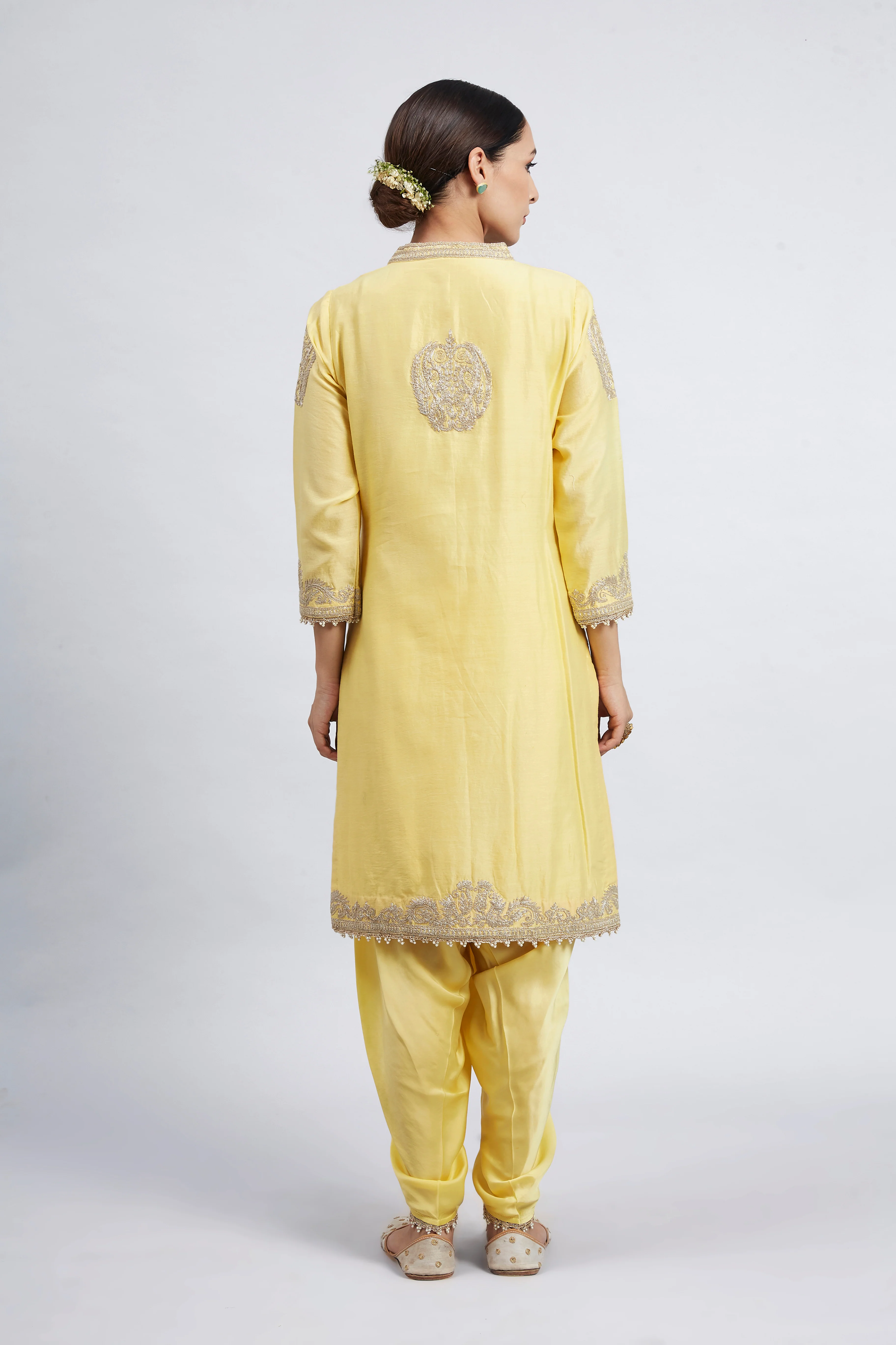 Aabisah- Daffodil Yellow Embroidered Kurta With Dhoti - Image 5