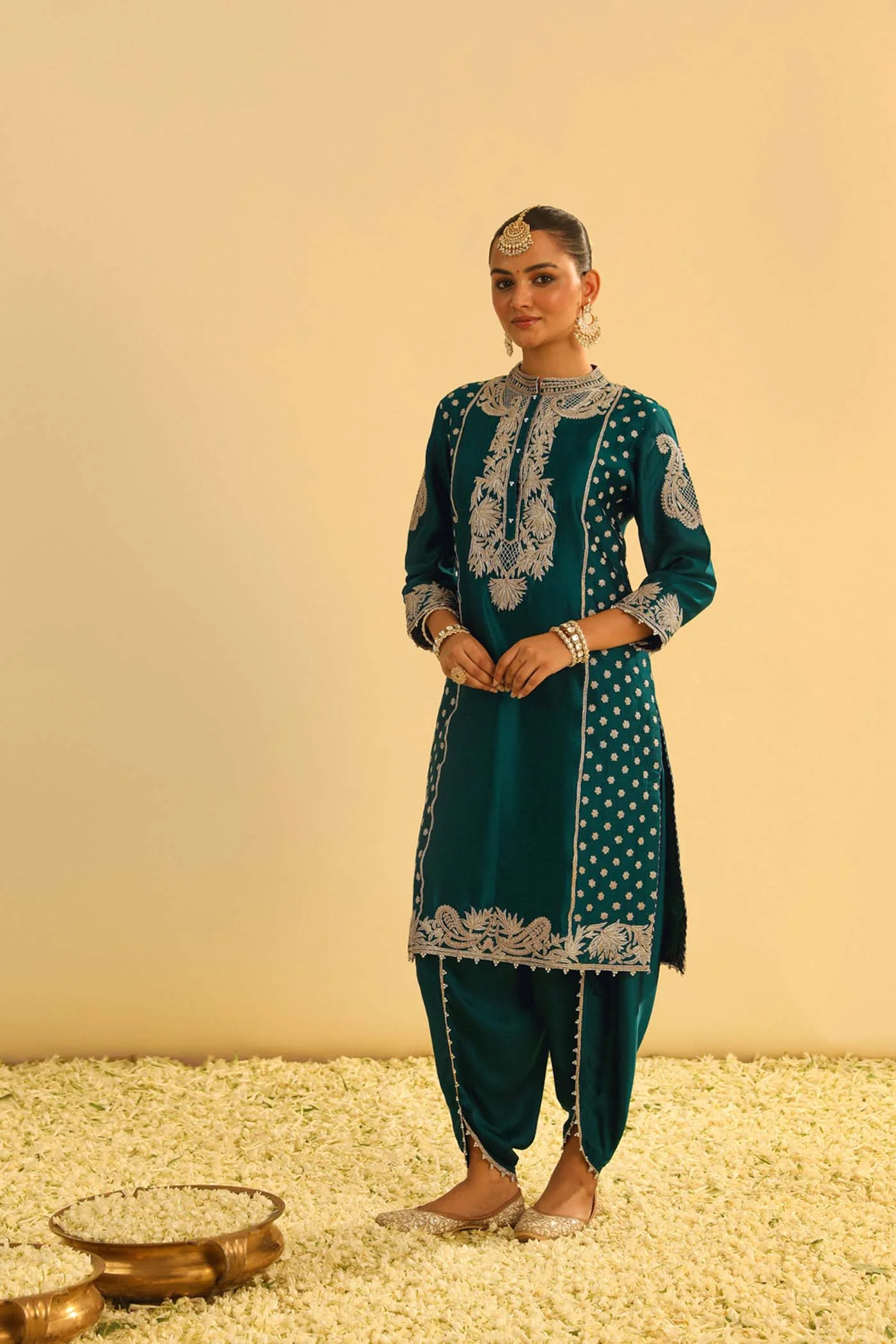 Aabish - Emerald Green Kurta Dhoti Set - Image 3