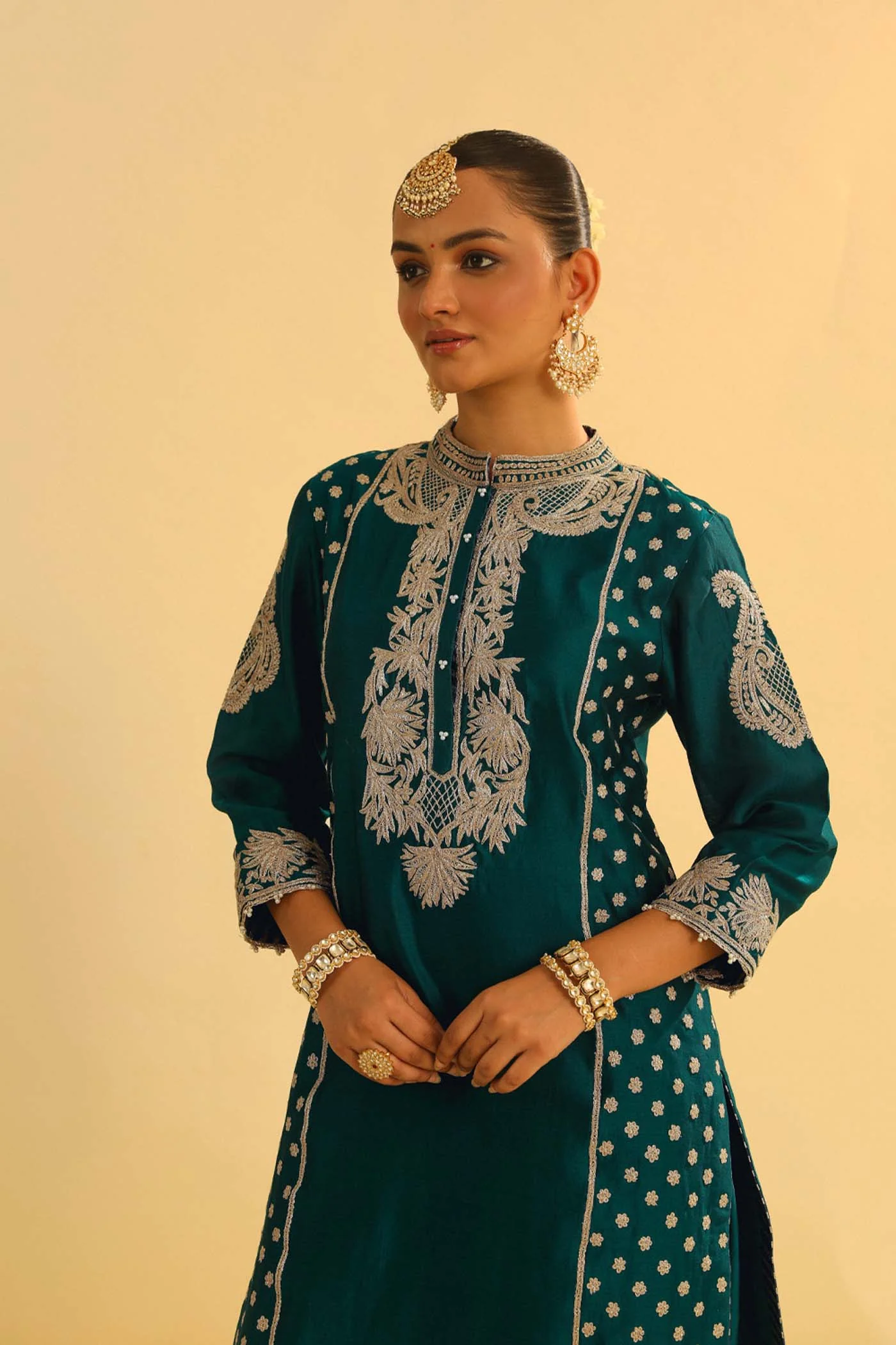 Aabish - Emerald Green Kurta Dhoti Set - Image 4