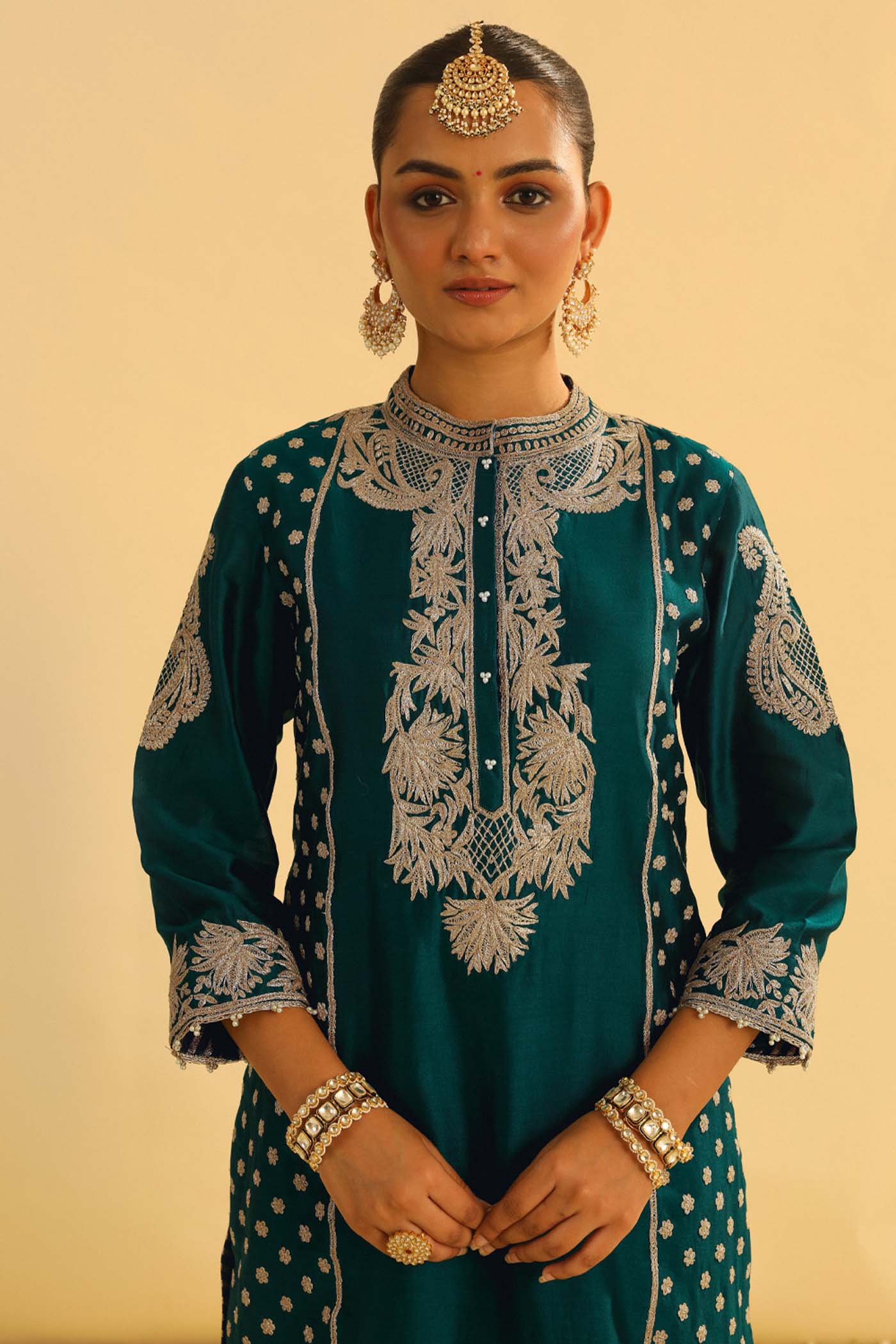 Aabish - Emerald Green Kurta Dhoti Set - Image 5