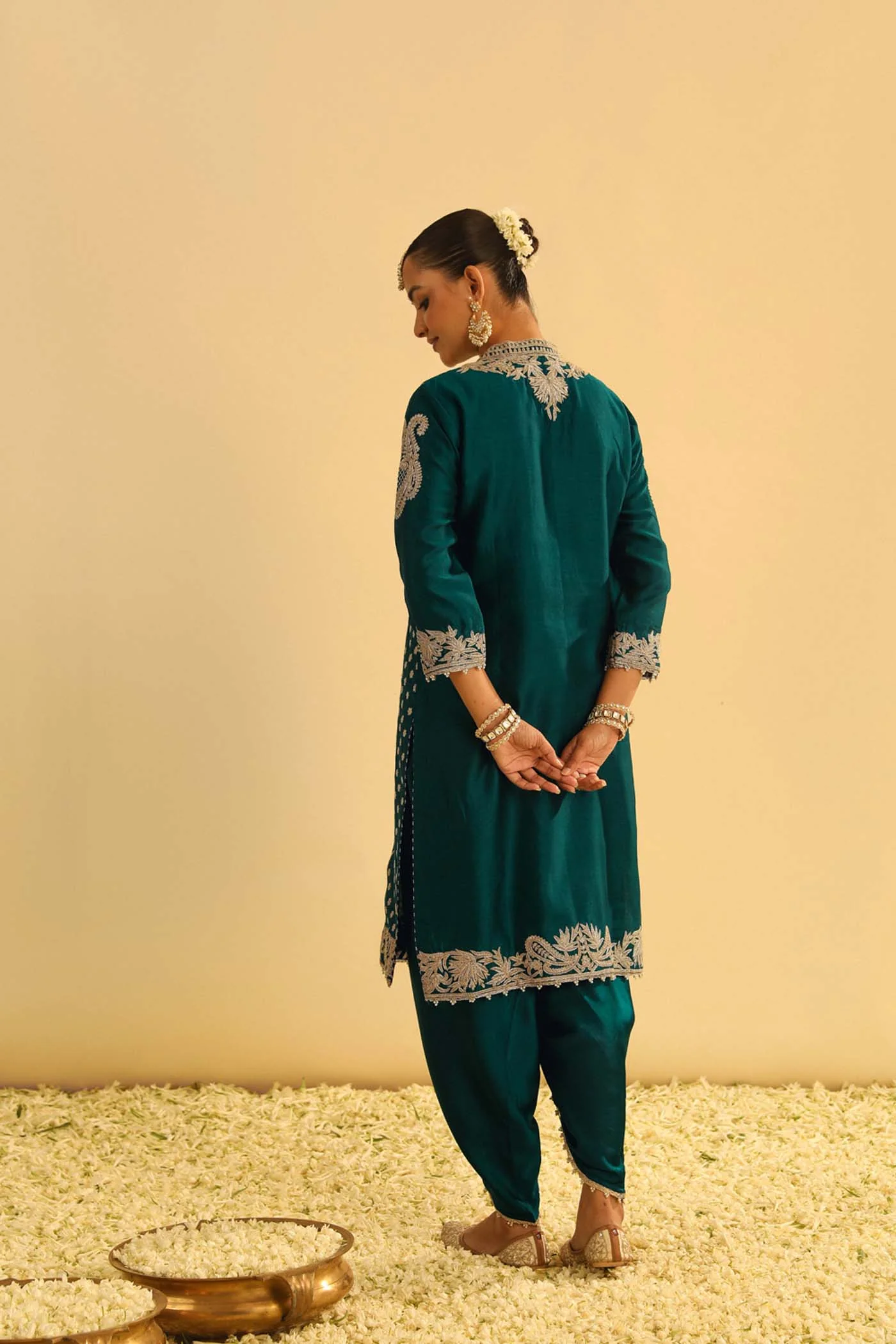 Aabish - Emerald Green Kurta Dhoti Set - Image 6