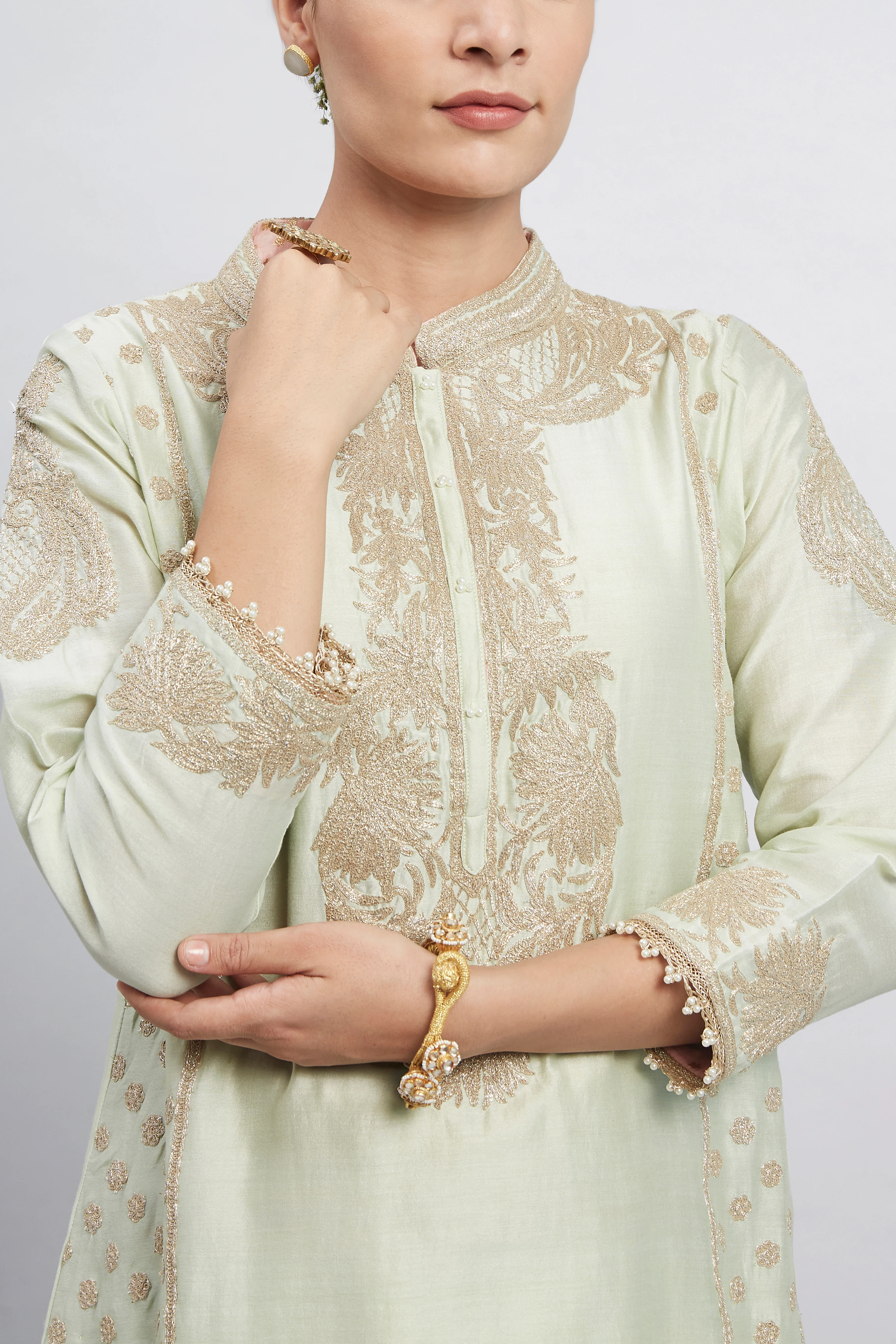 Aabish- Mint Green Tilla Embroidered Kurta Set - Image 3