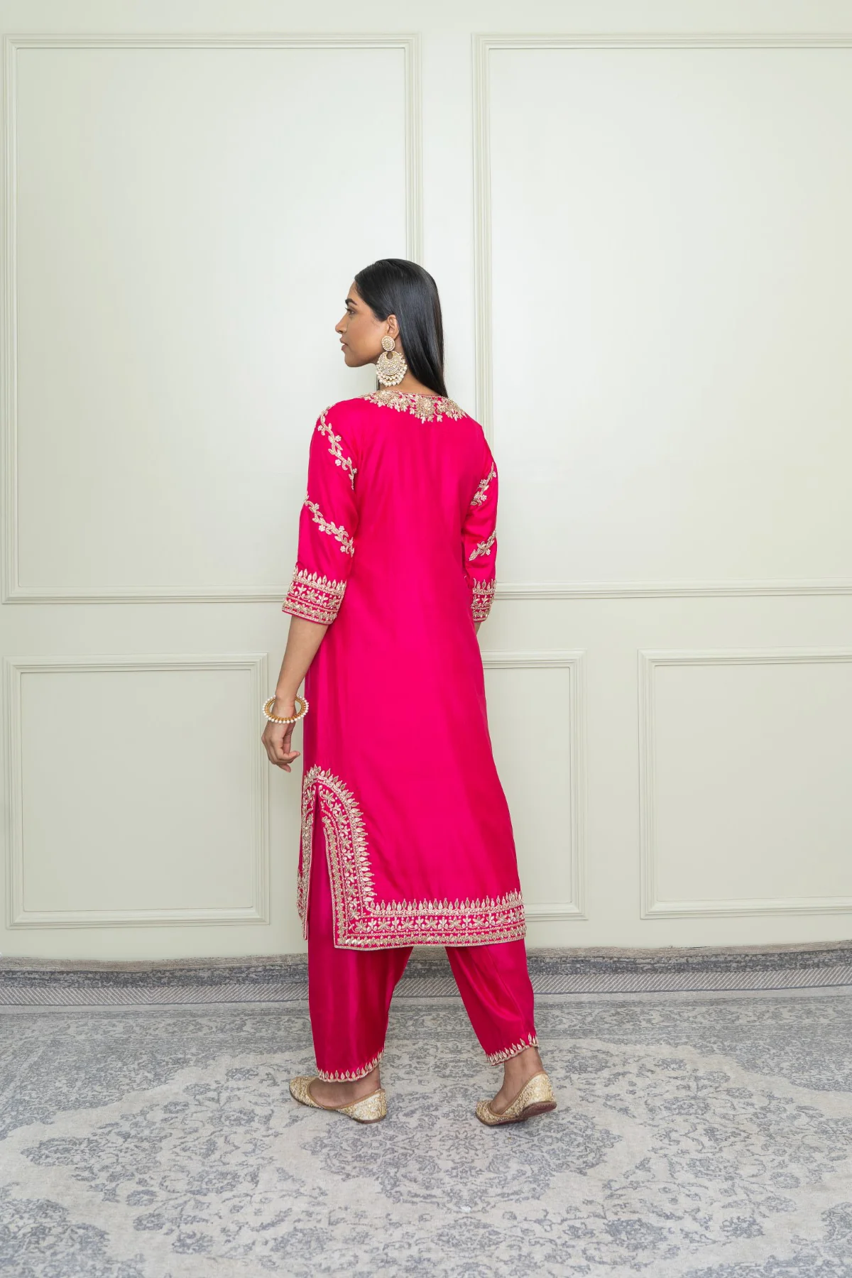 Aalaya - Rani Hotpink A-Line kurta with dogri salwar and odhni - Image 3