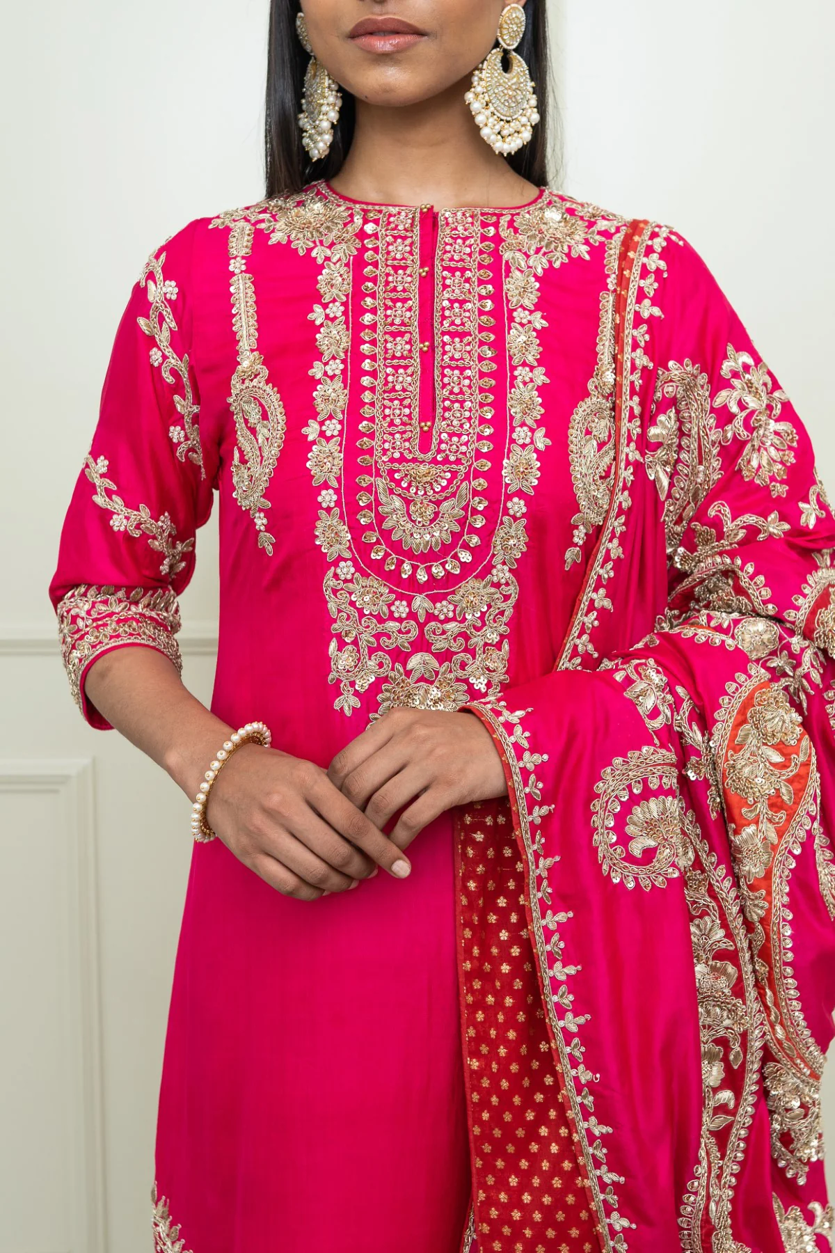 Aalaya - Rani Hotpink A-Line kurta with dogri salwar and odhni - Image 4
