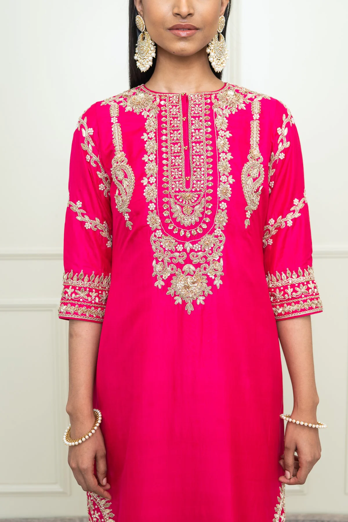 Aalaya - Rani Hotpink A-Line kurta with dogri salwar and odhni - Image 5