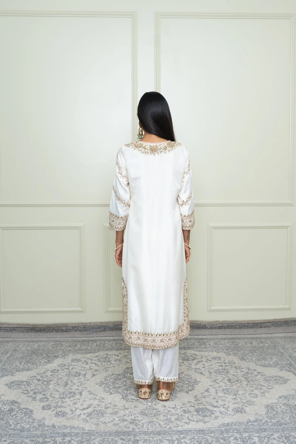 Aalaya - Daisy Ivory A-Line kurta with dogri salwar  with odhni - Image 3
