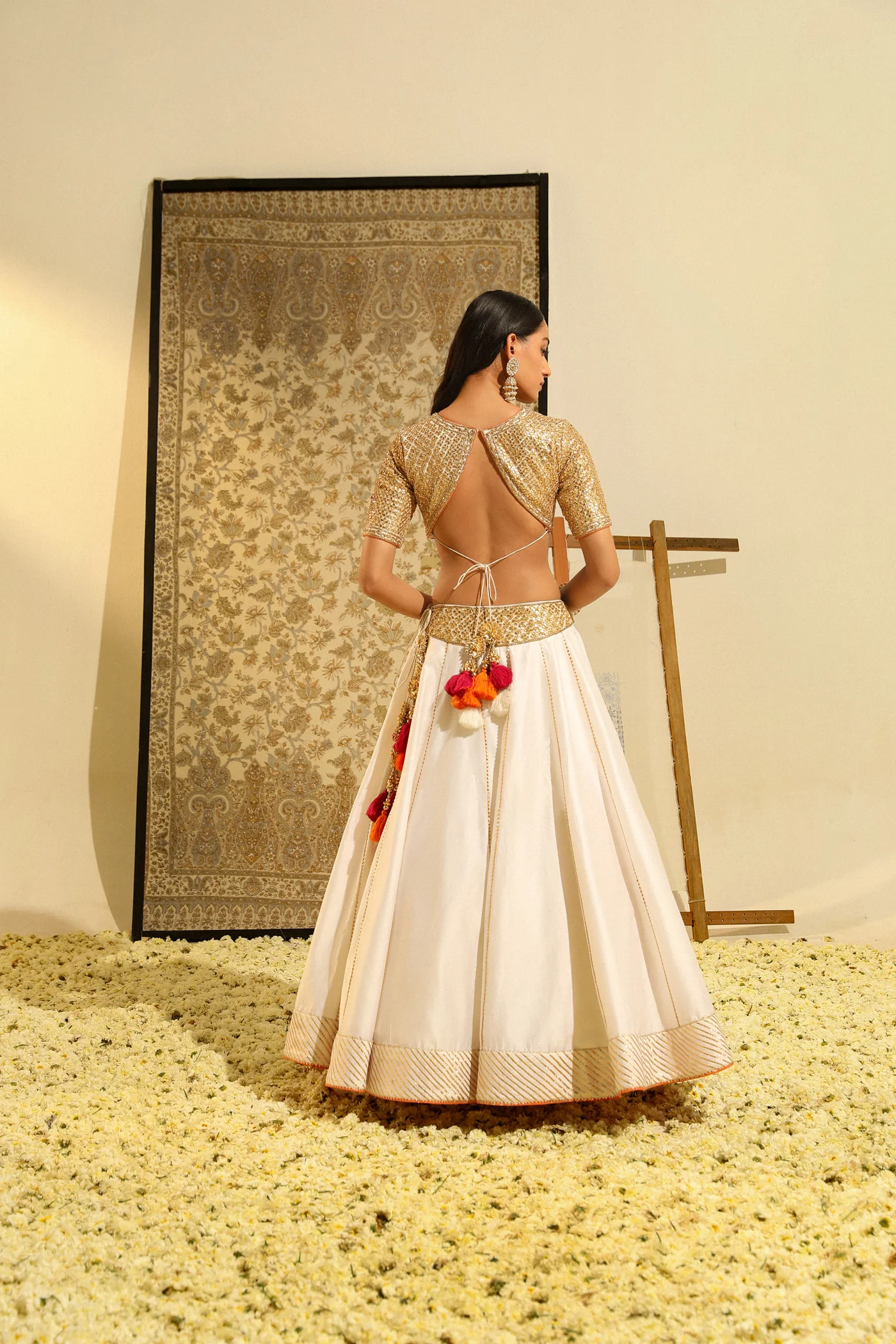 Dolly Jain In Aarif - Daisy Ivory Hand Embroidered Lehenga set with Odhni - Image 3