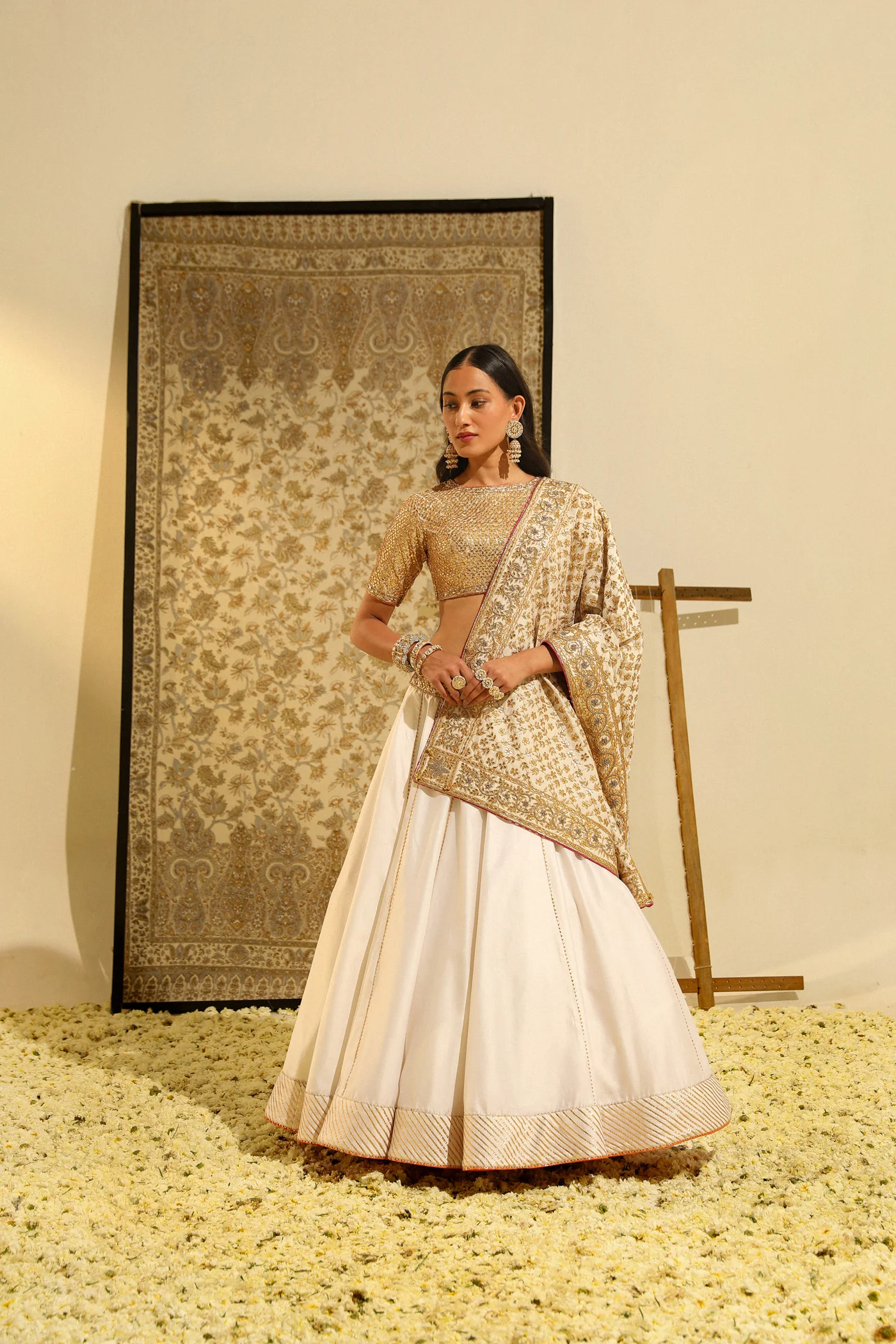 Dolly Jain In Aarif - Daisy Ivory Hand Embroidered Lehenga set with Odhni - Image 4