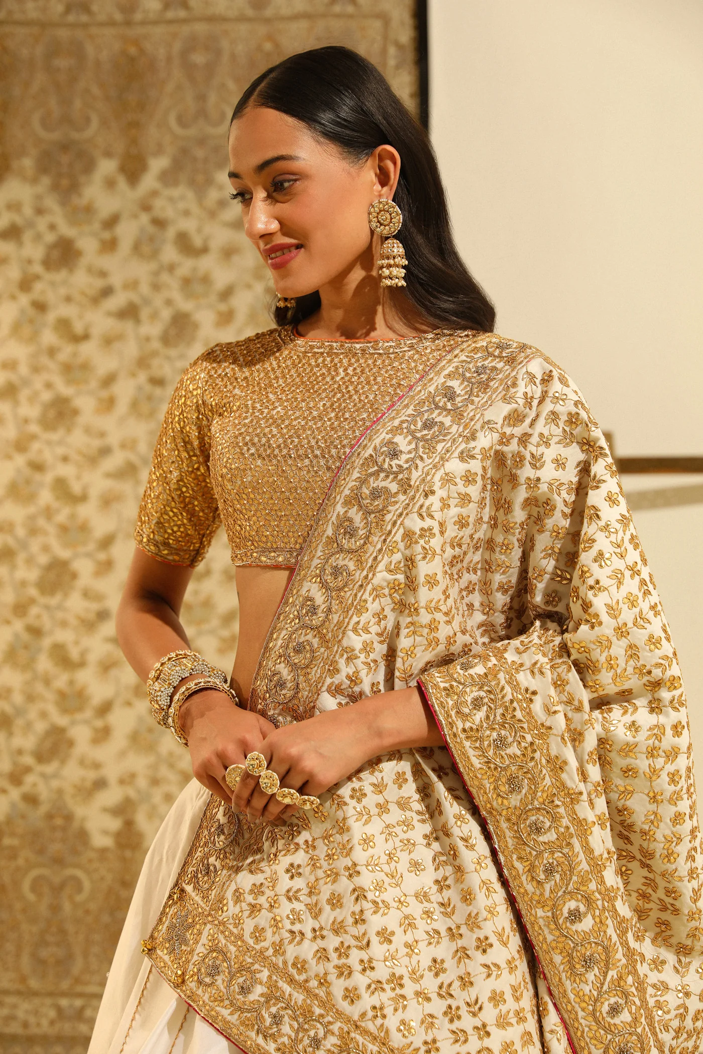 Dolly Jain In Aarif - Daisy Ivory Hand Embroidered Lehenga set with Odhni - Image 5