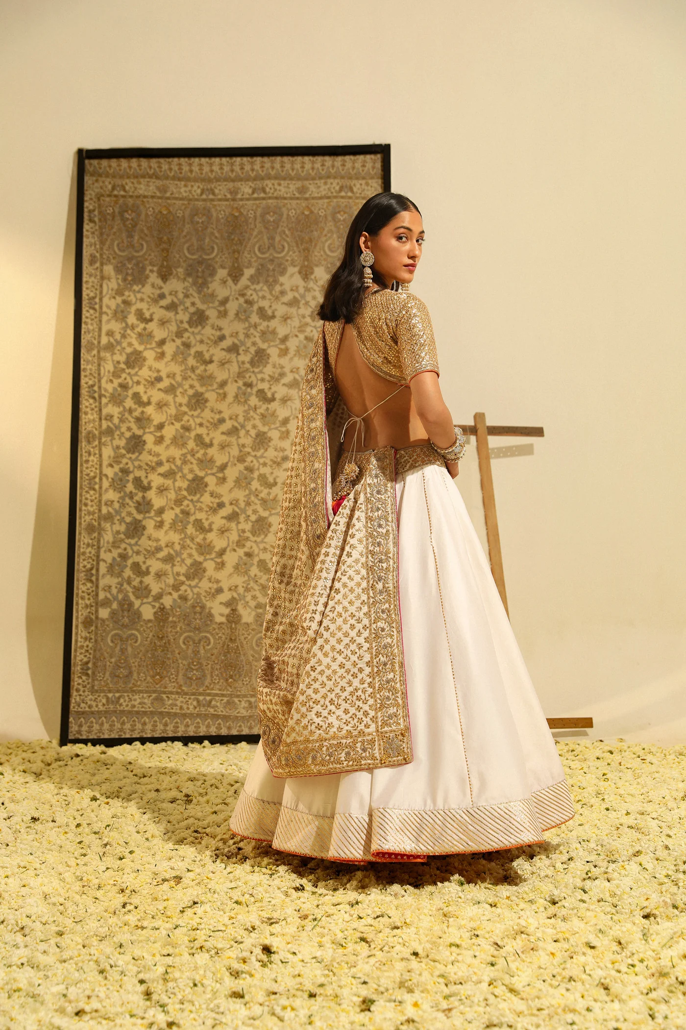 Dolly Jain In Aarif - Daisy Ivory Hand Embroidered Lehenga set with Odhni - Image 6