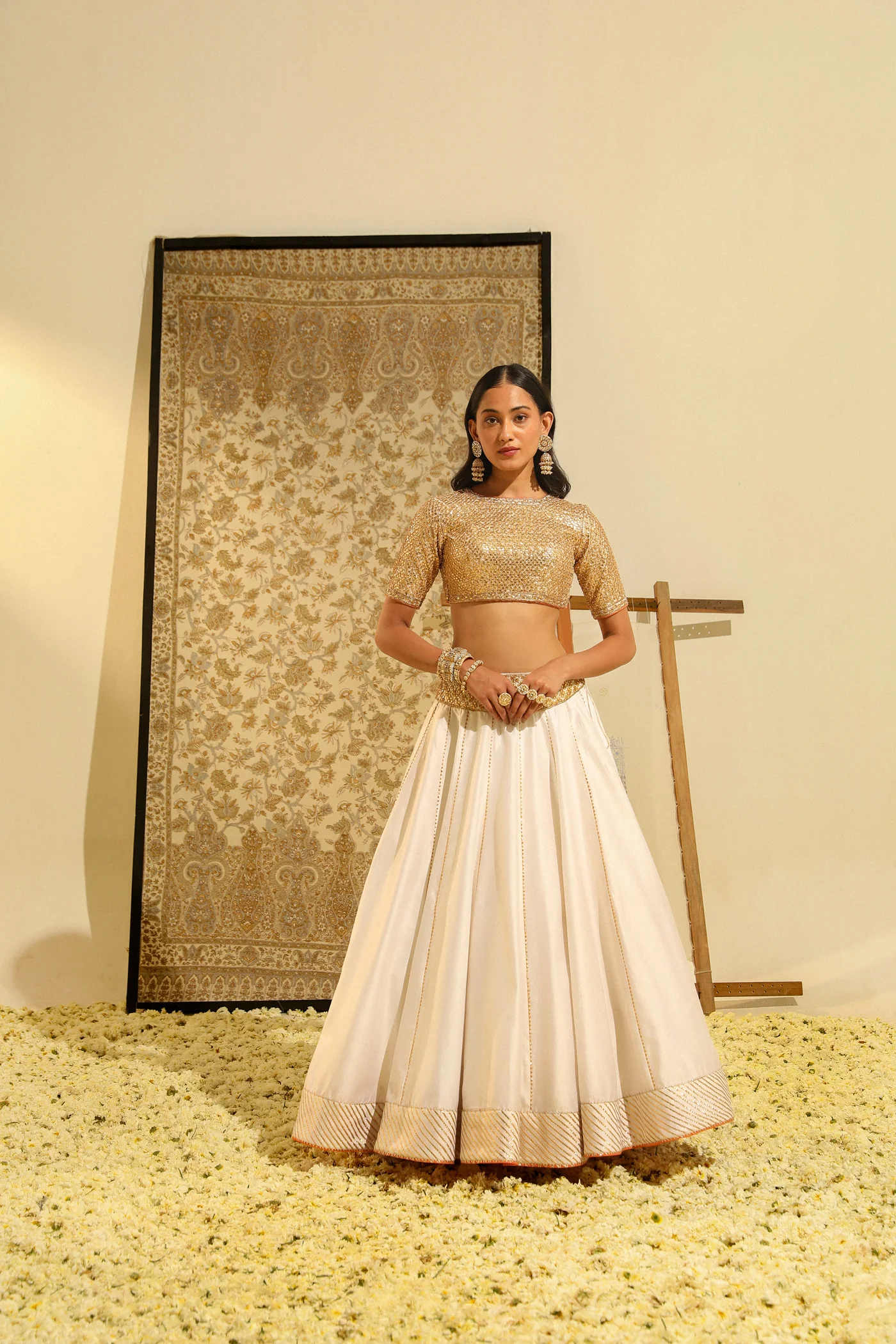 Dolly Jain In Aarif - Daisy Ivory Hand Embroidered Lehenga set with Odhni - Image 7