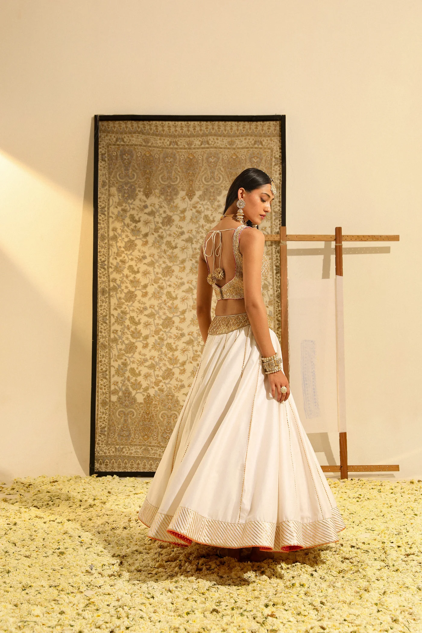 Aayan - Daisy Ivory Hand Embroidered Lehenga set with Odhni - Image 3