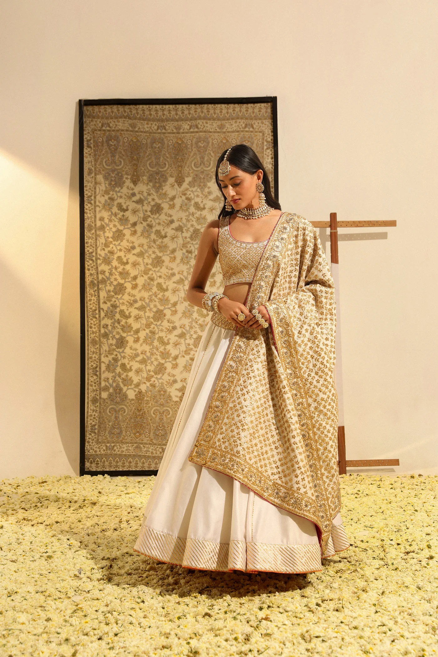 Aayan - Daisy Ivory Hand Embroidered Lehenga set with Odhni - Image 5