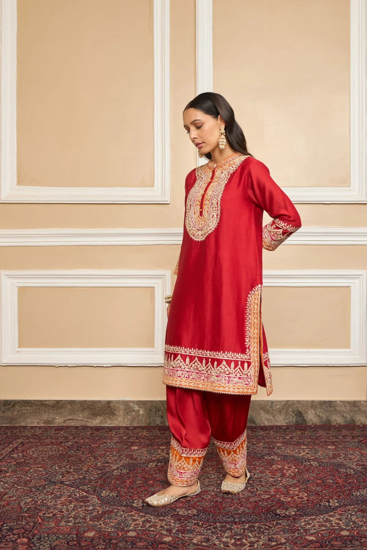 Yashika Khatri In AFSAANA - DEEP RED SHORT KURTA WITH SALWAR AND DUPATTA - Image 3