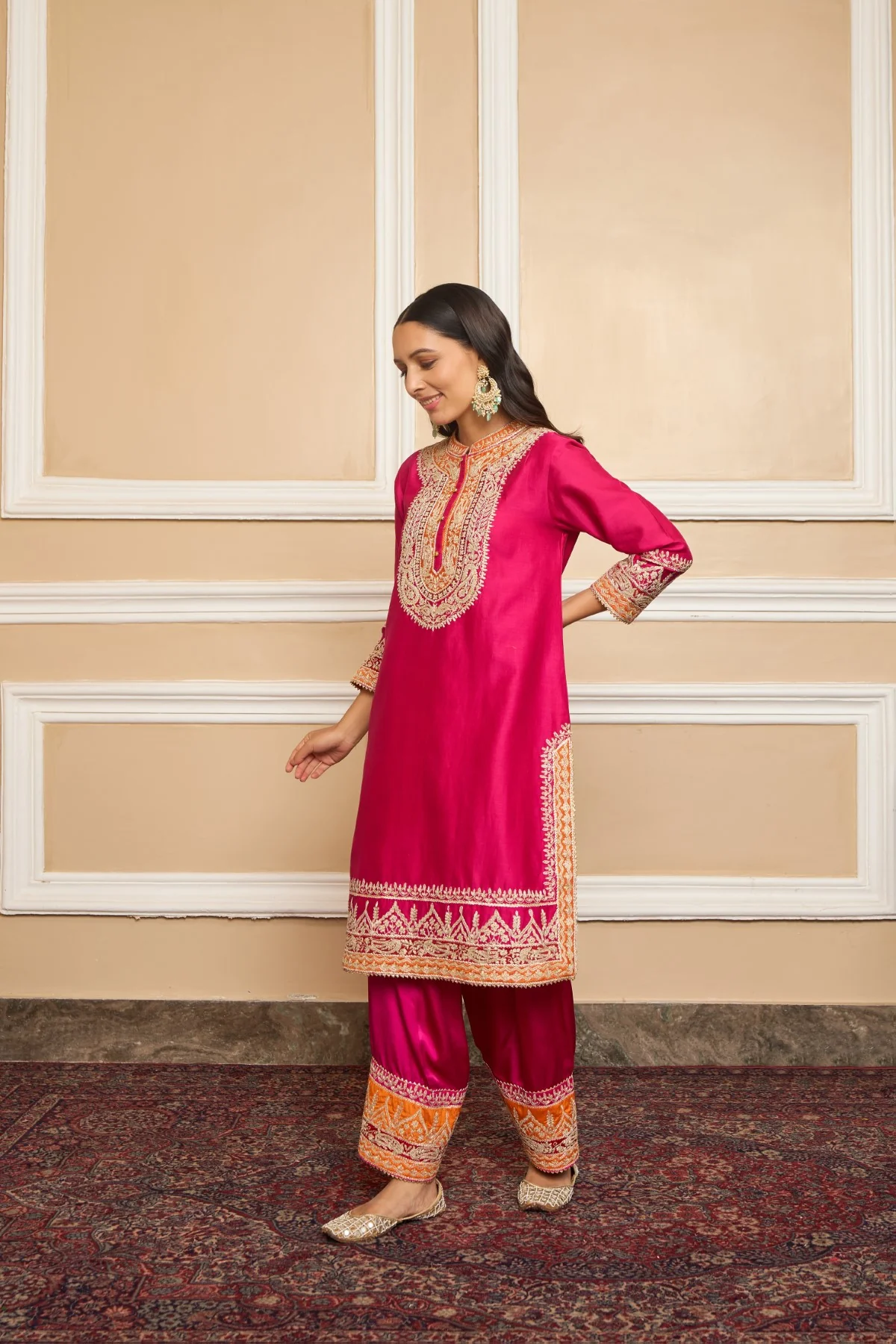 AFSAANA - Rani Hotpink SHORT KURTA WITH SALWAR AND DUPATTA - Image 3