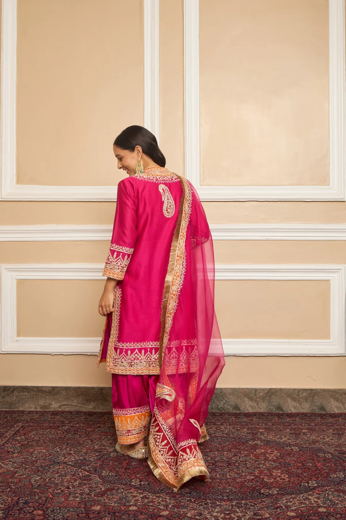 AFSAANA - Rani Hotpink SHORT KURTA WITH SALWAR AND DUPATTA - Image 4