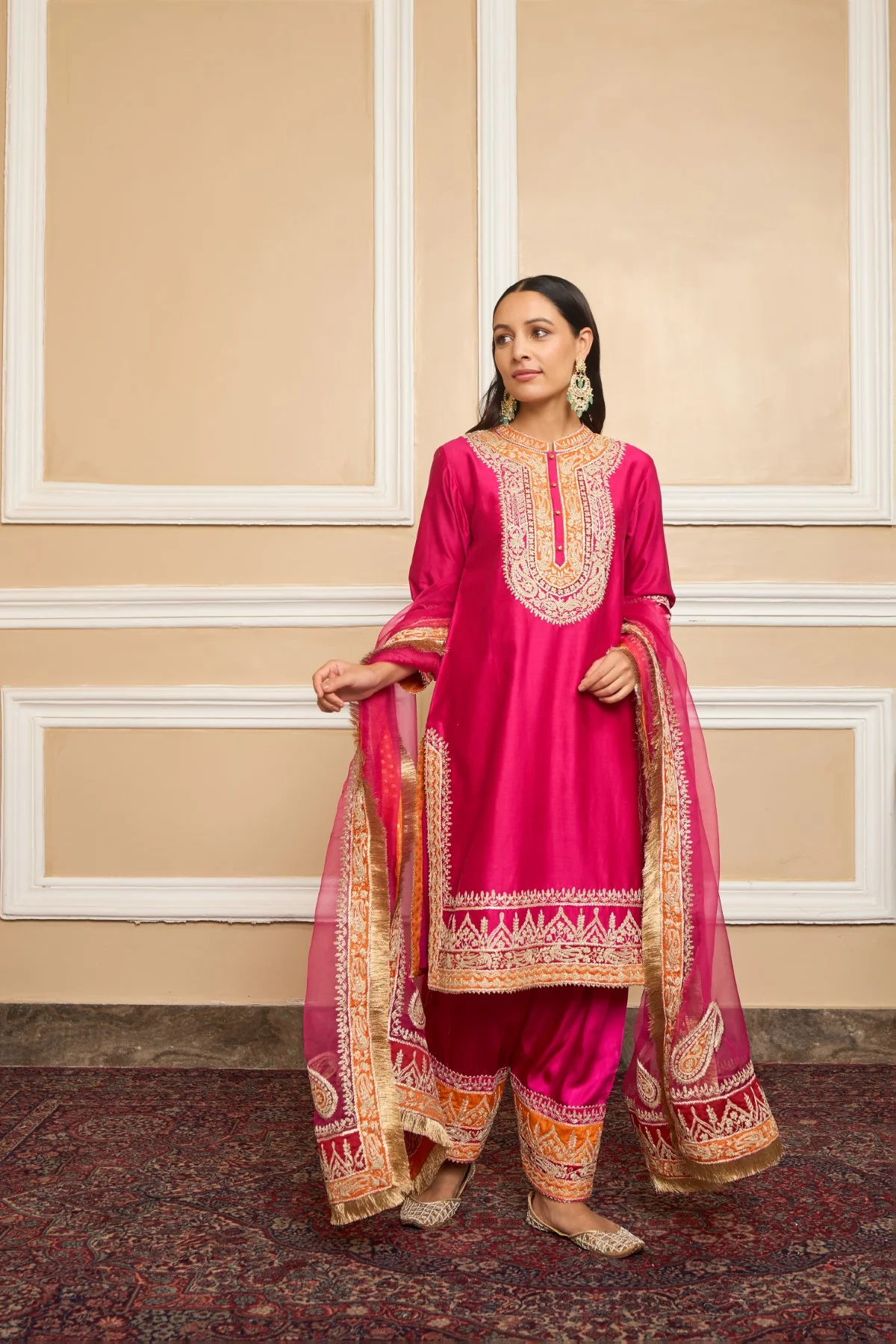AFSAANA - Rani Hotpink SHORT KURTA WITH SALWAR AND DUPATTA - Image 5