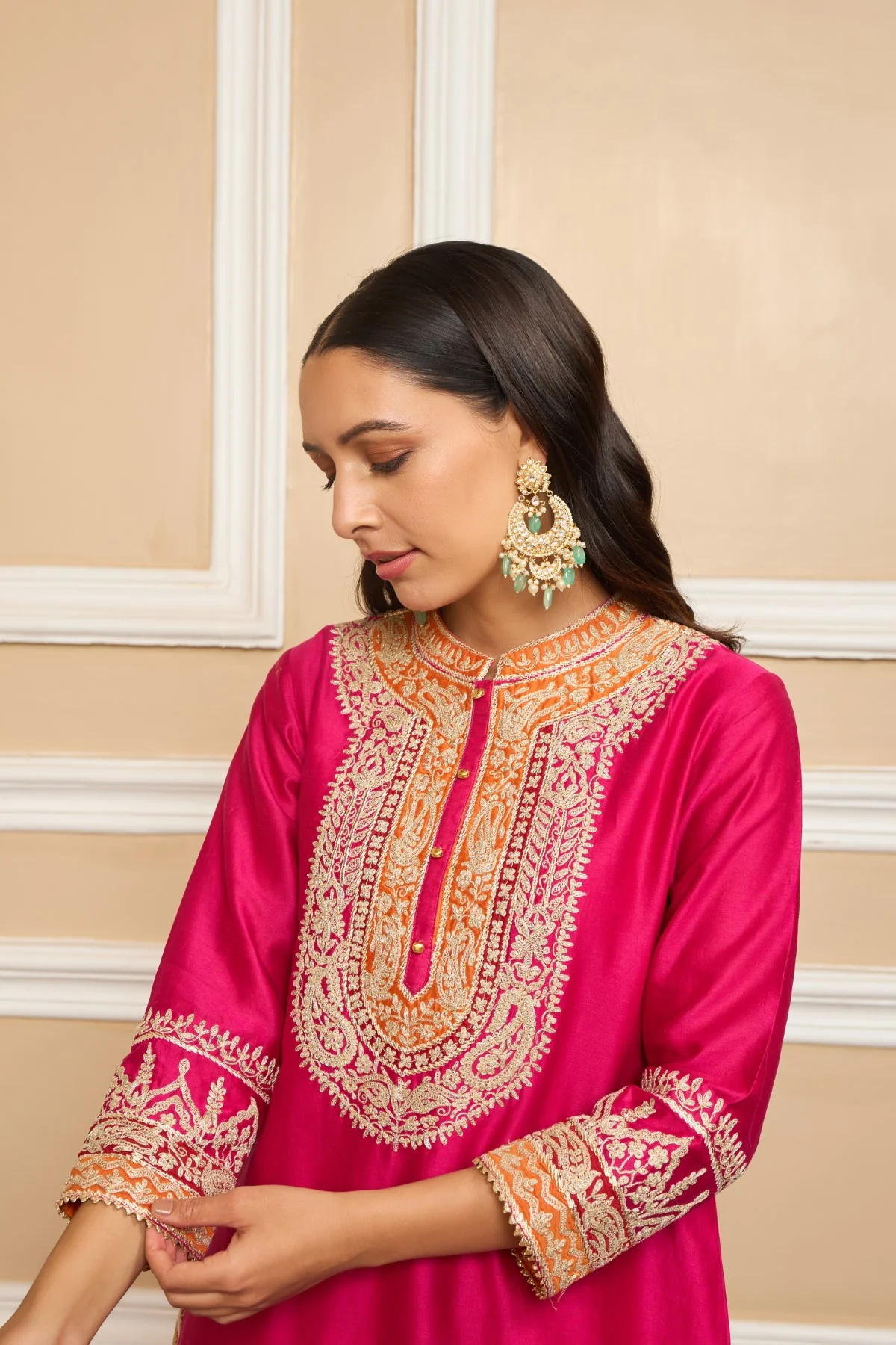 AFSAANA - Rani Hotpink SHORT KURTA WITH SALWAR AND DUPATTA - Image 6