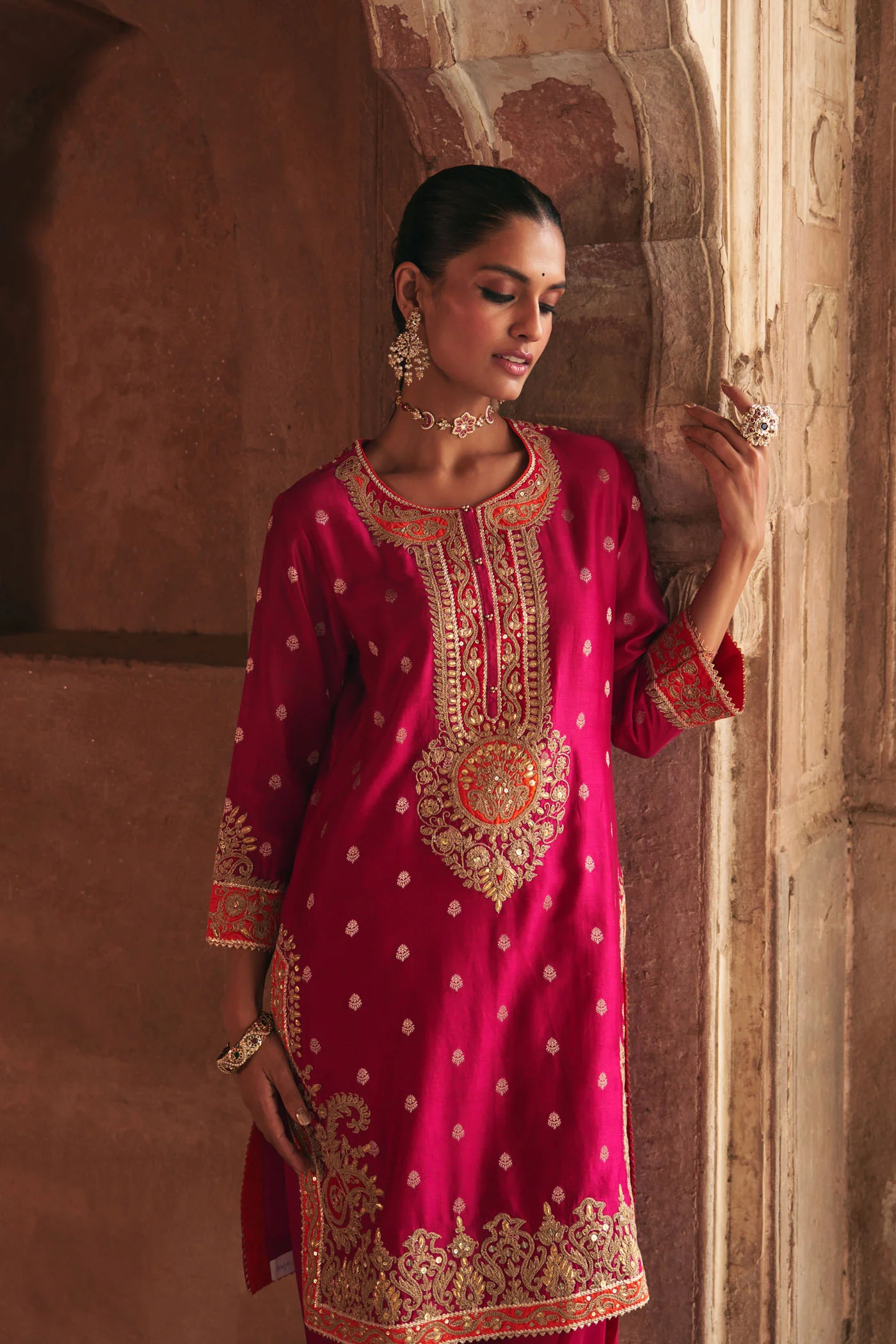 ANILA - Rani Hotpink SHORT KURTA WITH SALWAR - Image 4
