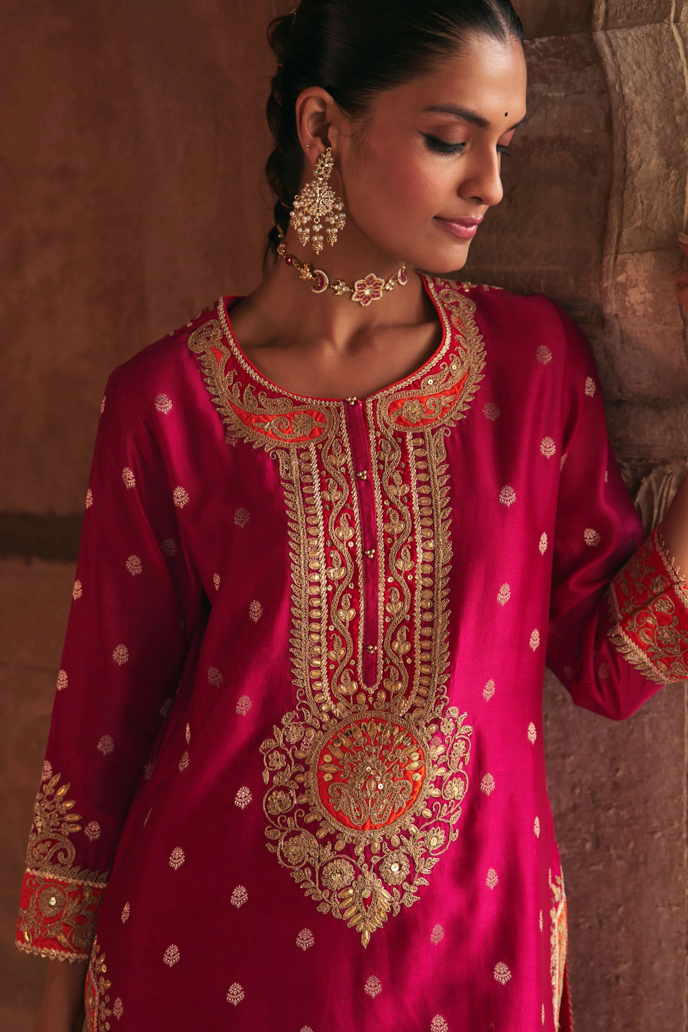 ANILA - Rani Hotpink SHORT KURTA WITH SALWAR - Image 5