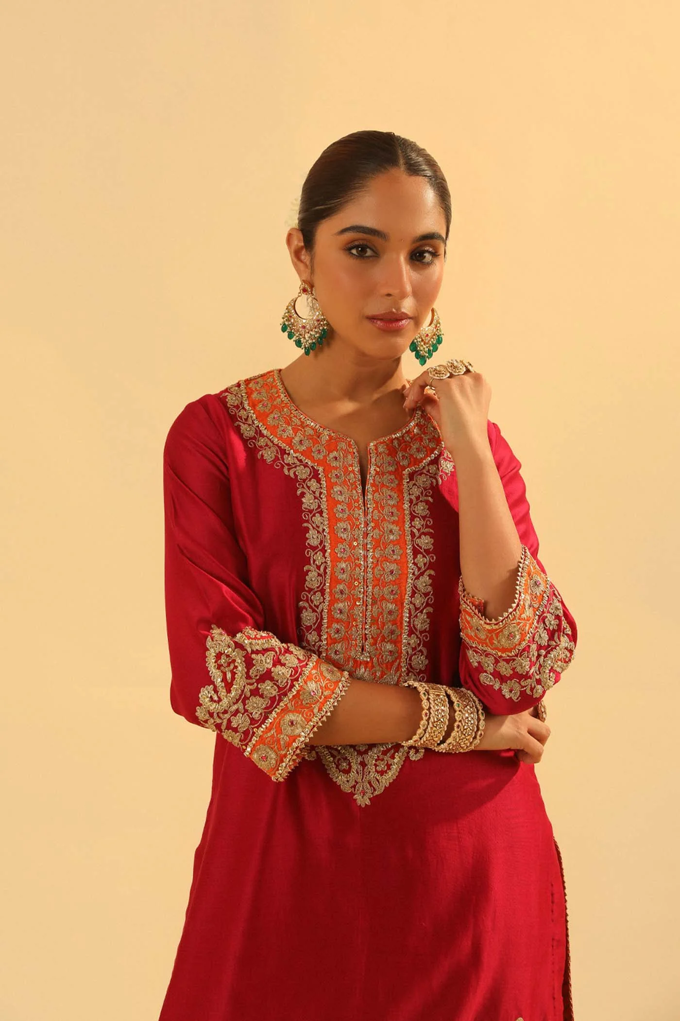 Anjum - Deep Red Short Kurta with Dhoti - Image 4