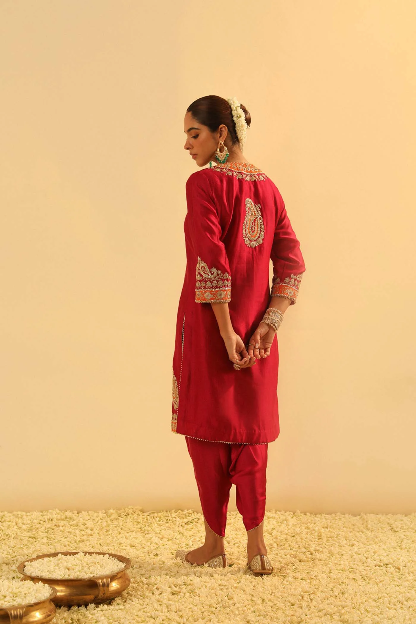 Anjum - Deep Red Short Kurta with Dhoti - Image 6