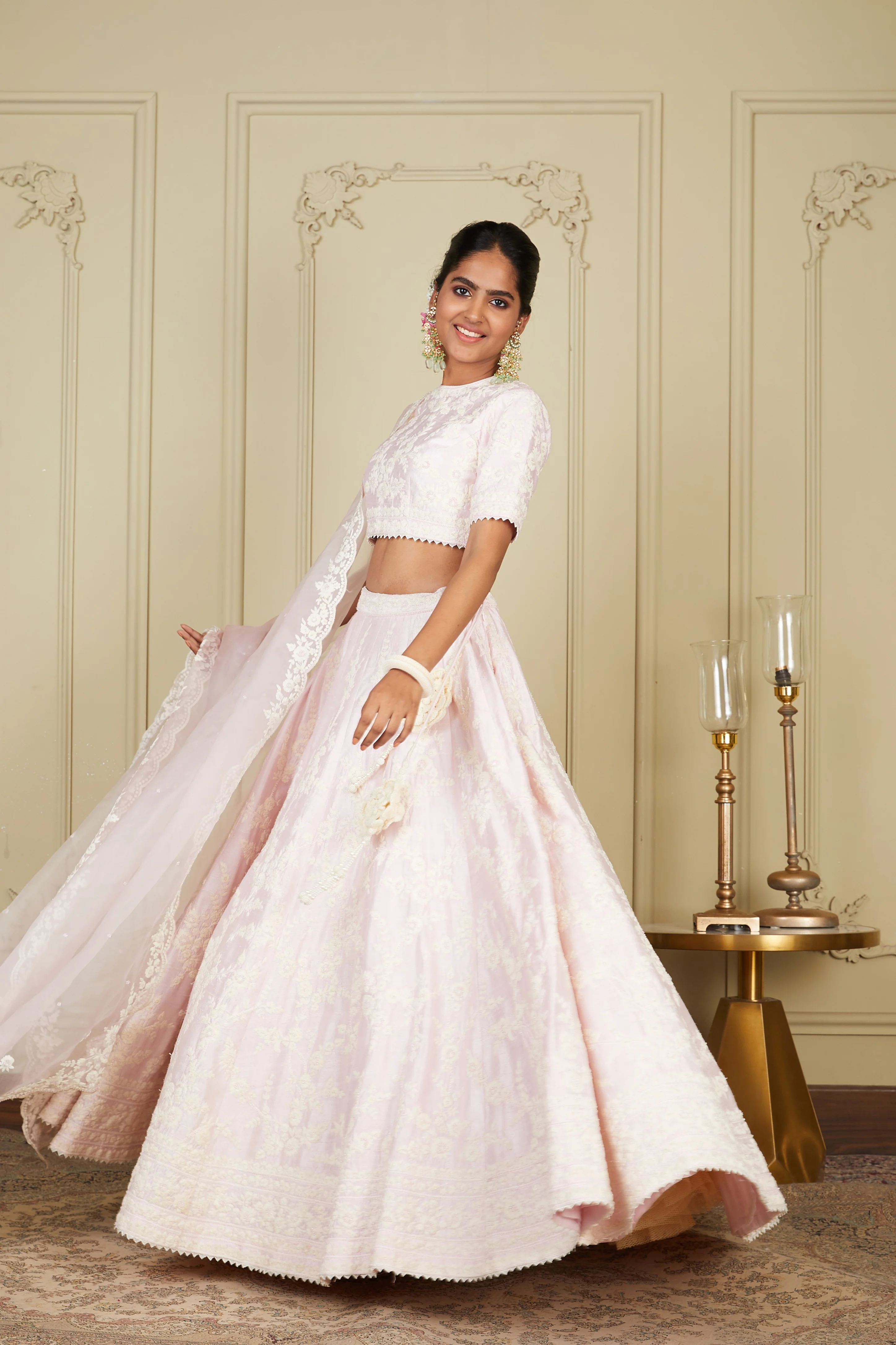 Myra - Pearl Blush Lehenga with blouse and dupatta - Image 3