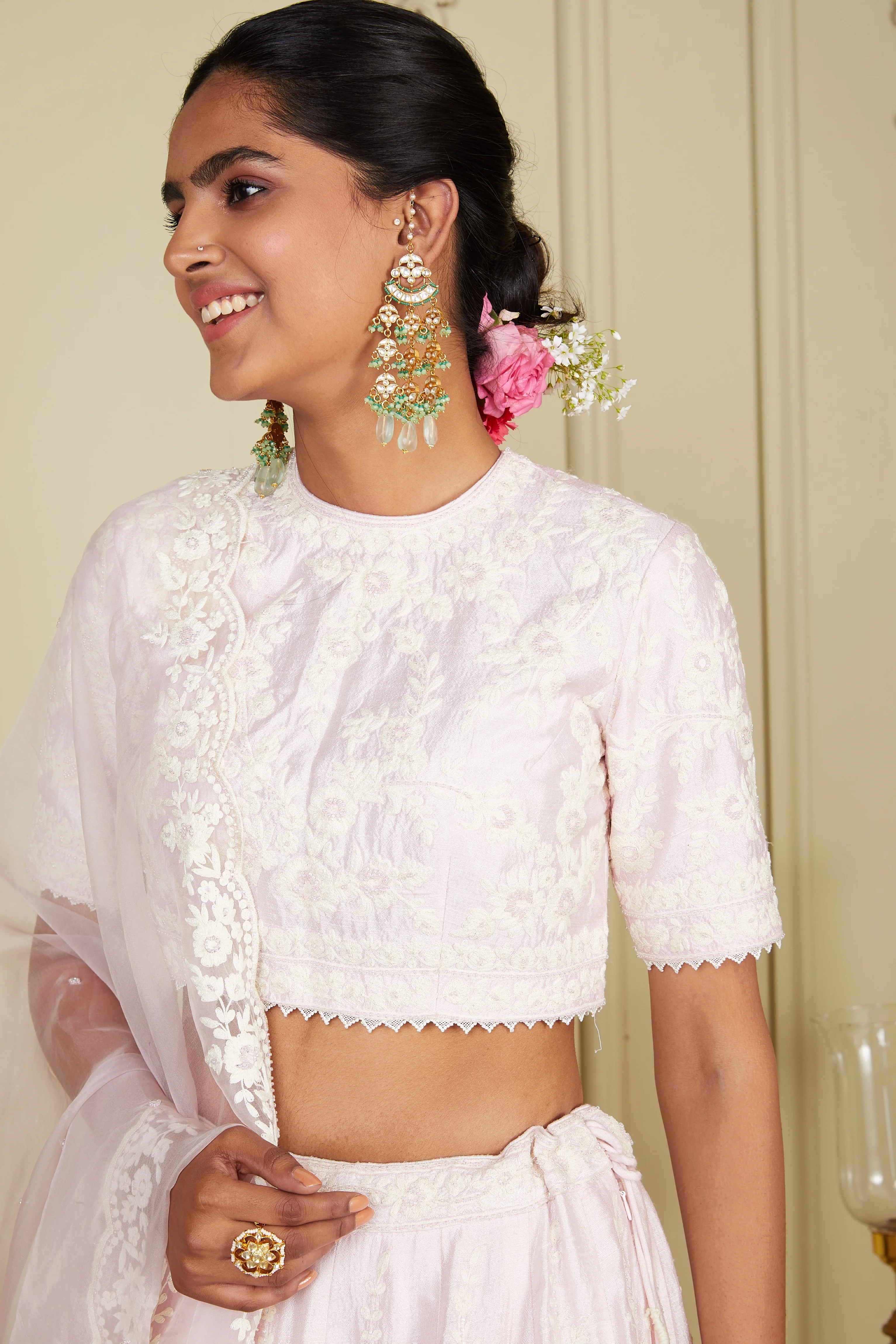 Myra - Pearl Blush Lehenga with blouse and dupatta - Image 7