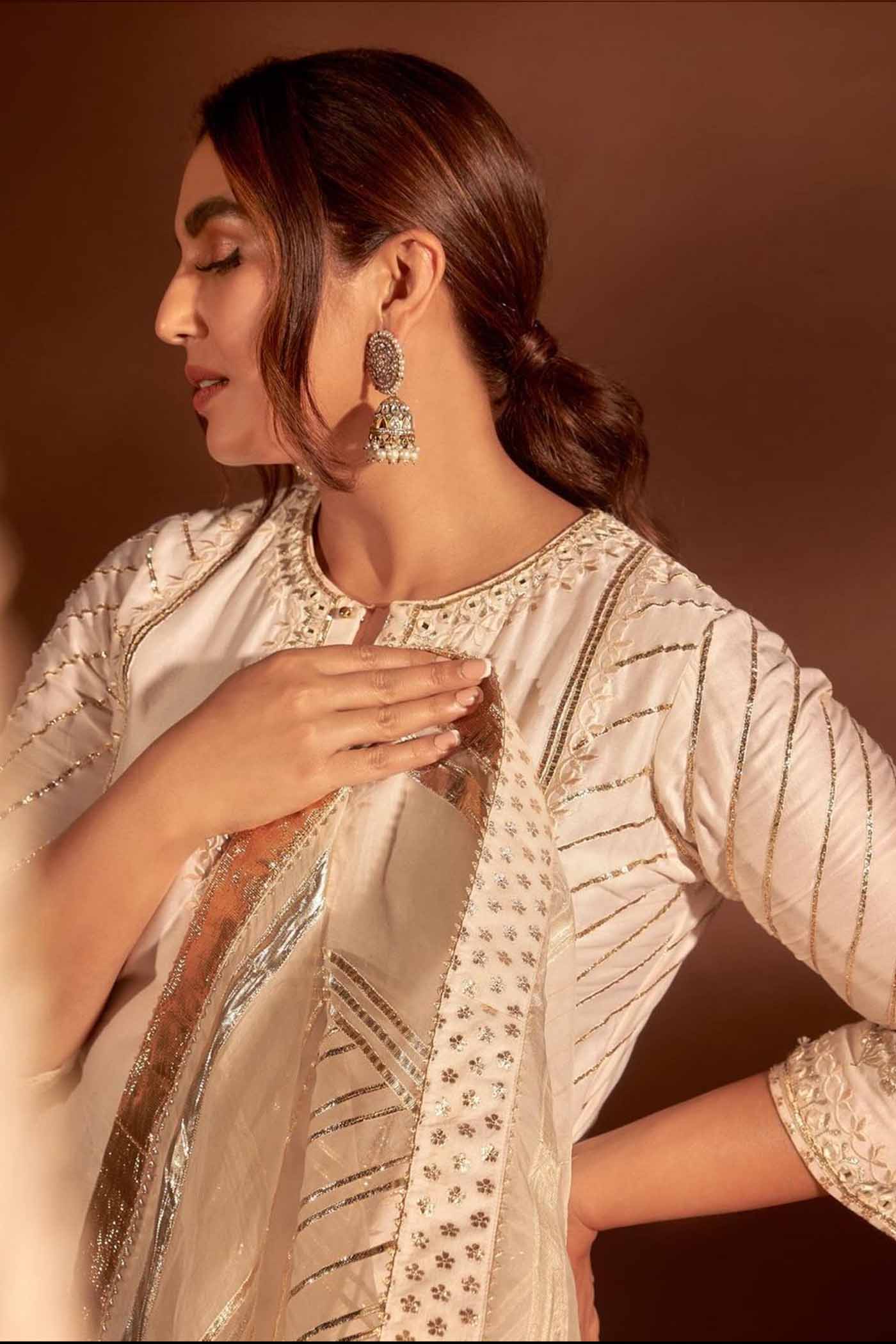 Huma Qureshi in Eliza - Daisy Ivory Chanderi Silk Kurta and Garara Set with Organza dupatta - Image 3