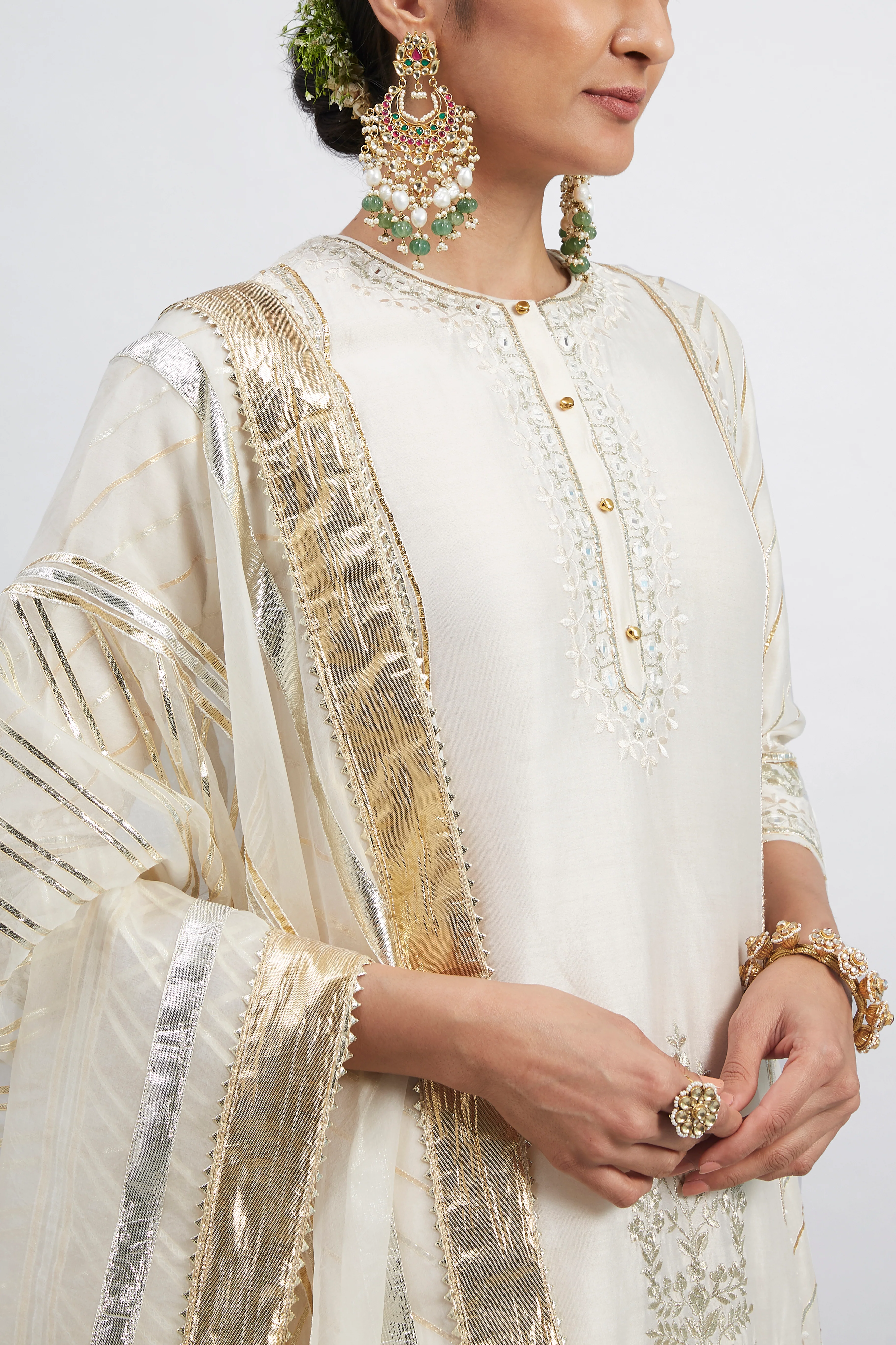 Huma Qureshi in Eliza - Daisy Ivory Chanderi Silk Kurta and Garara Set with Organza dupatta - Image 9