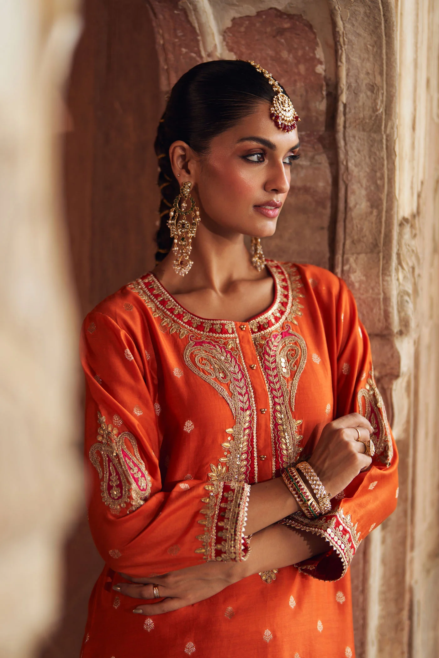 FAHMIDA - BURNT ORANGE SHORT KURTA WITH TULIP PANT - Image 4