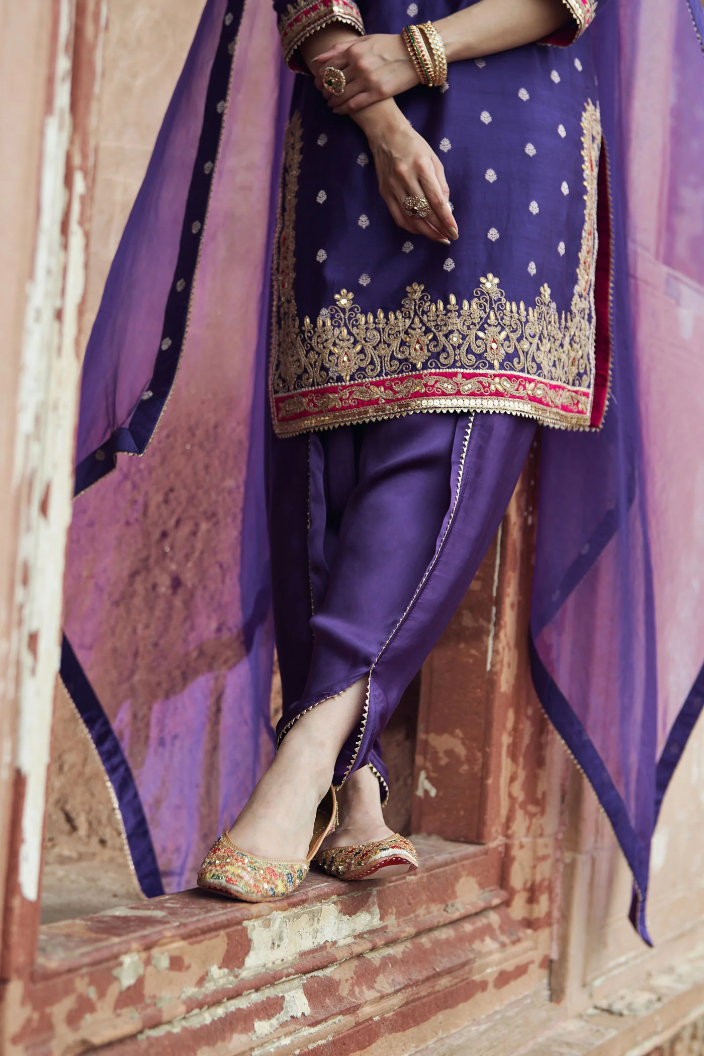 FAHMIDA - DEEP PURPLE SHORT KURTA WITH TULIP PANT - Image 6
