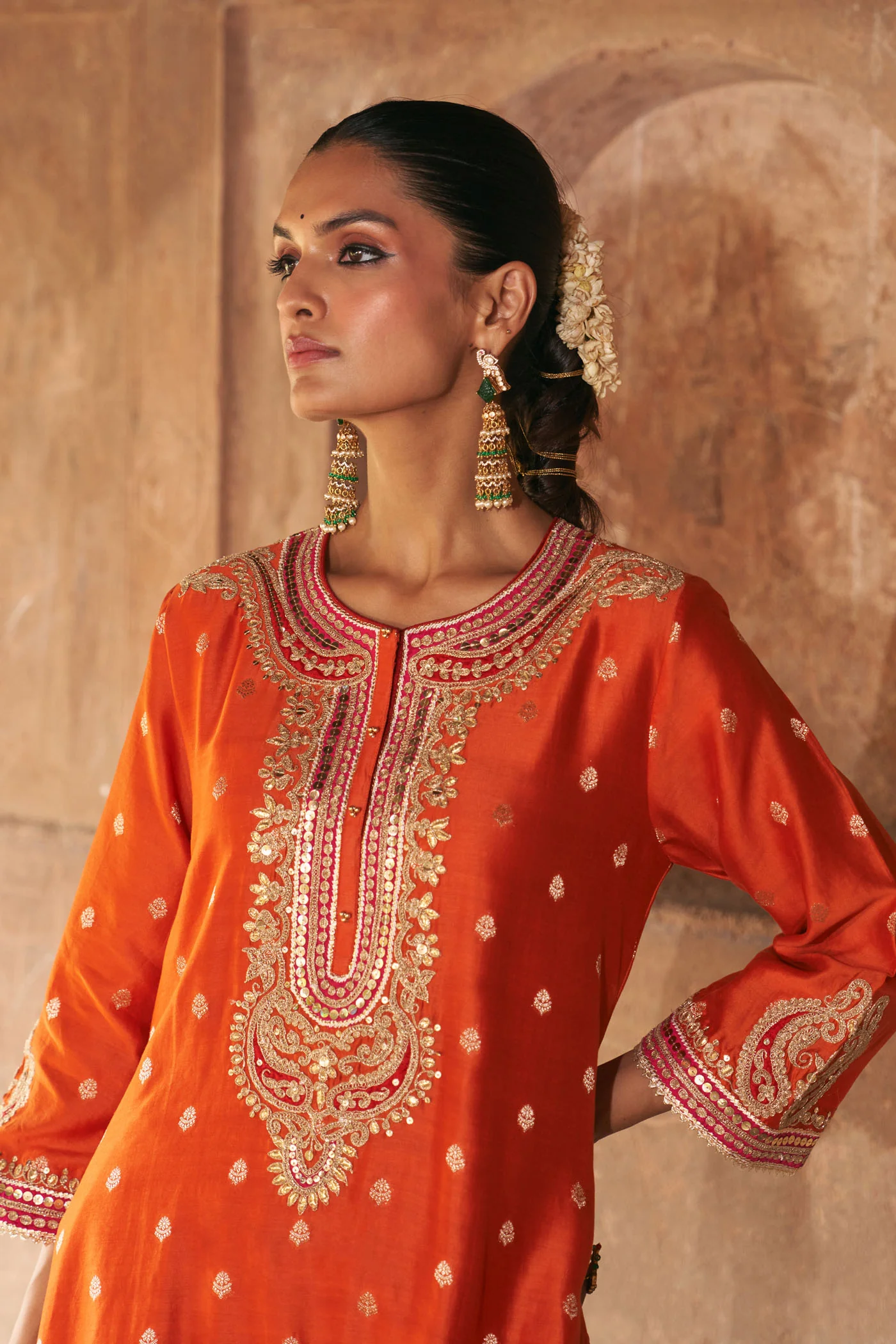FARHANA - BURNT ORANGE SHORT KURTA WITH SALWAR AND DUPATTA - Image 3