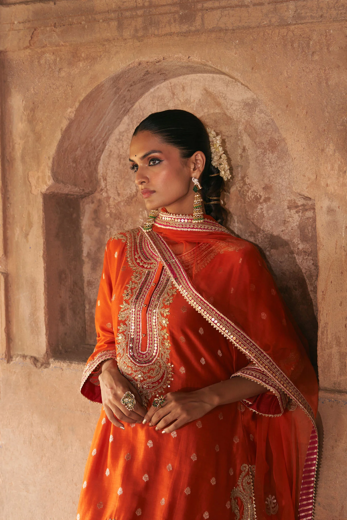 FARHANA - BURNT ORANGE SHORT KURTA WITH SALWAR AND DUPATTA - Image 5