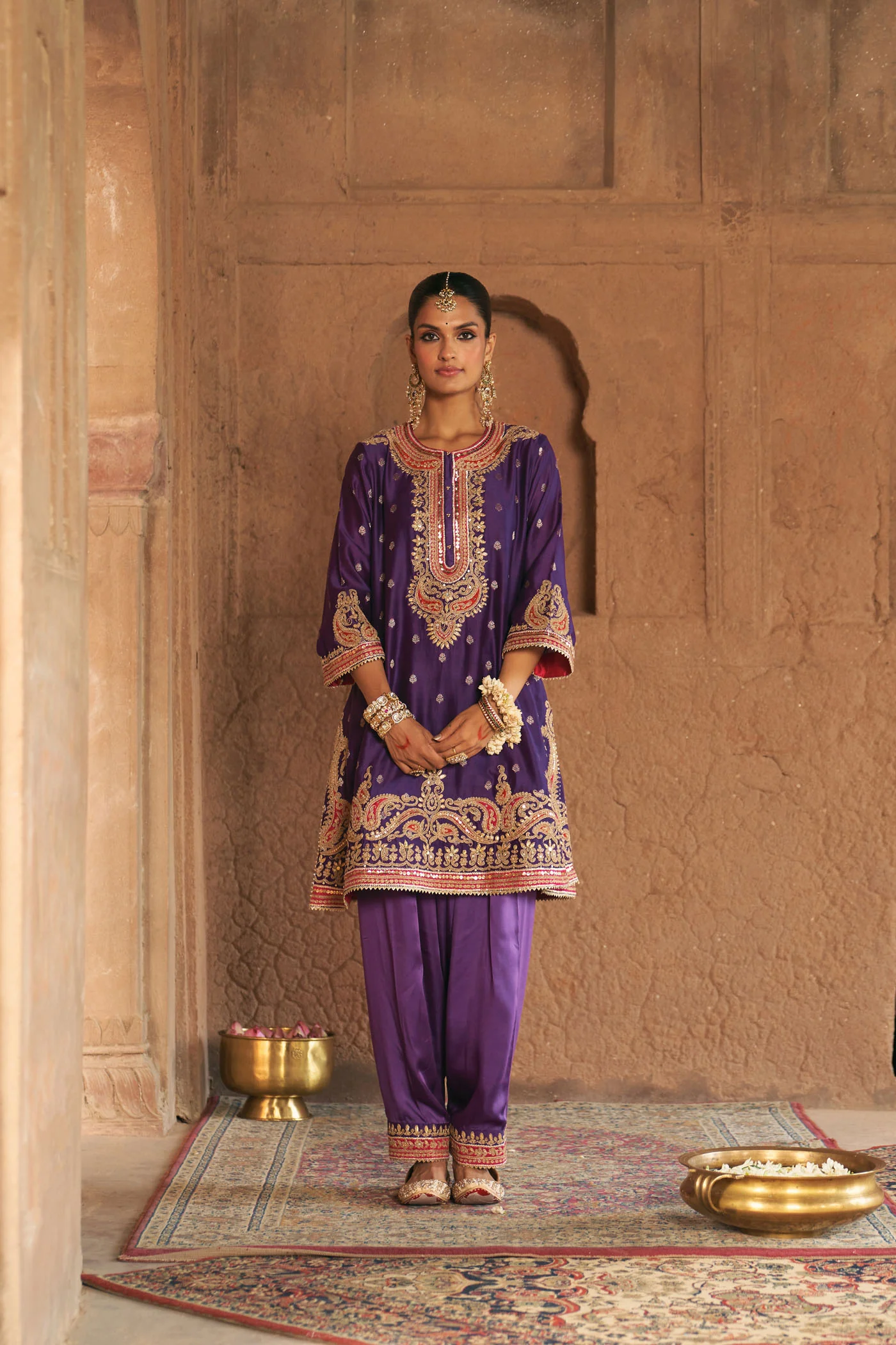FARHANA - DEEP PURPLE SHORT KURTA WITH SALWAR AND DUPATTA - Image 4
