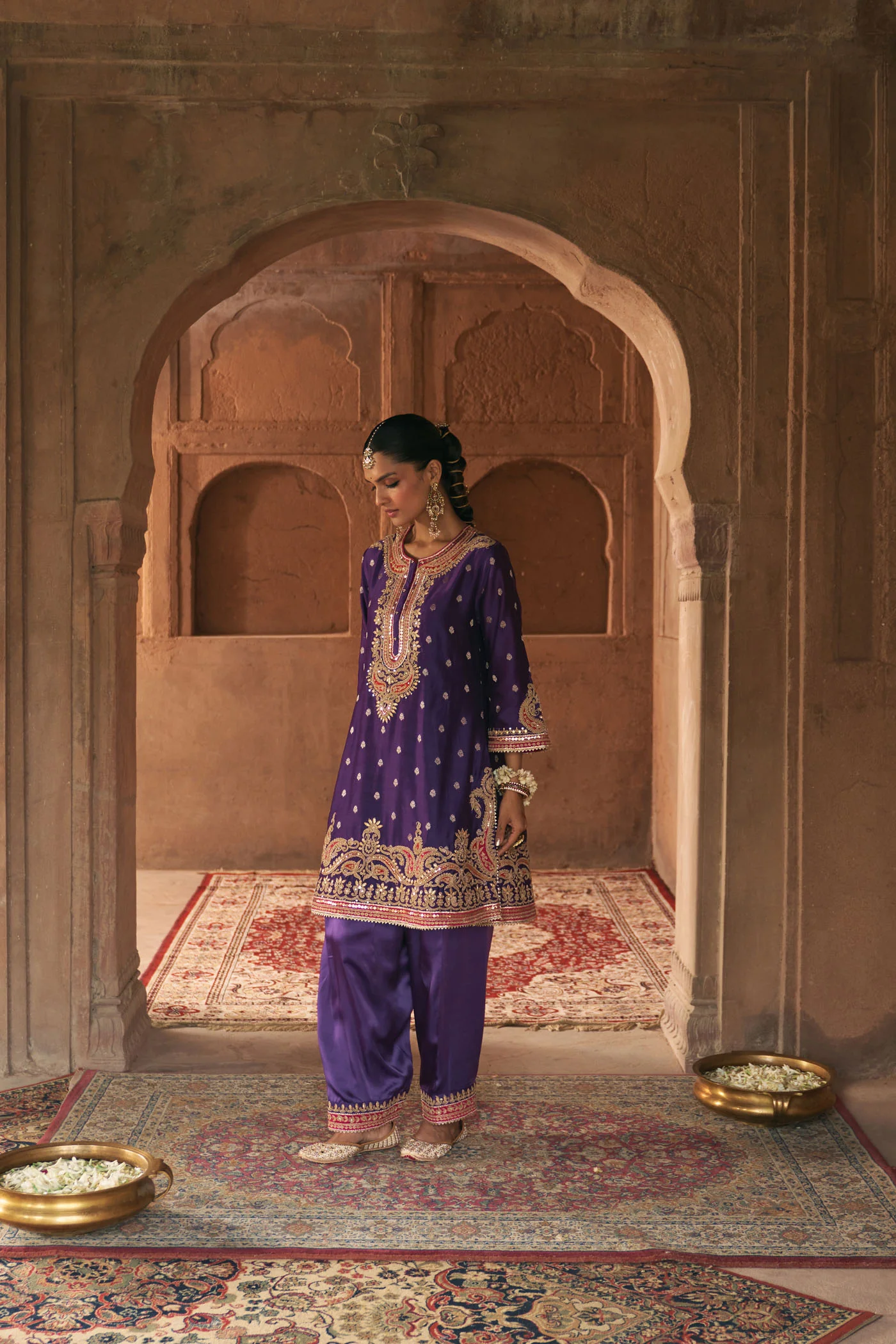 FARHANA - DEEP PURPLE SHORT KURTA WITH SALWAR AND DUPATTA - Image 5