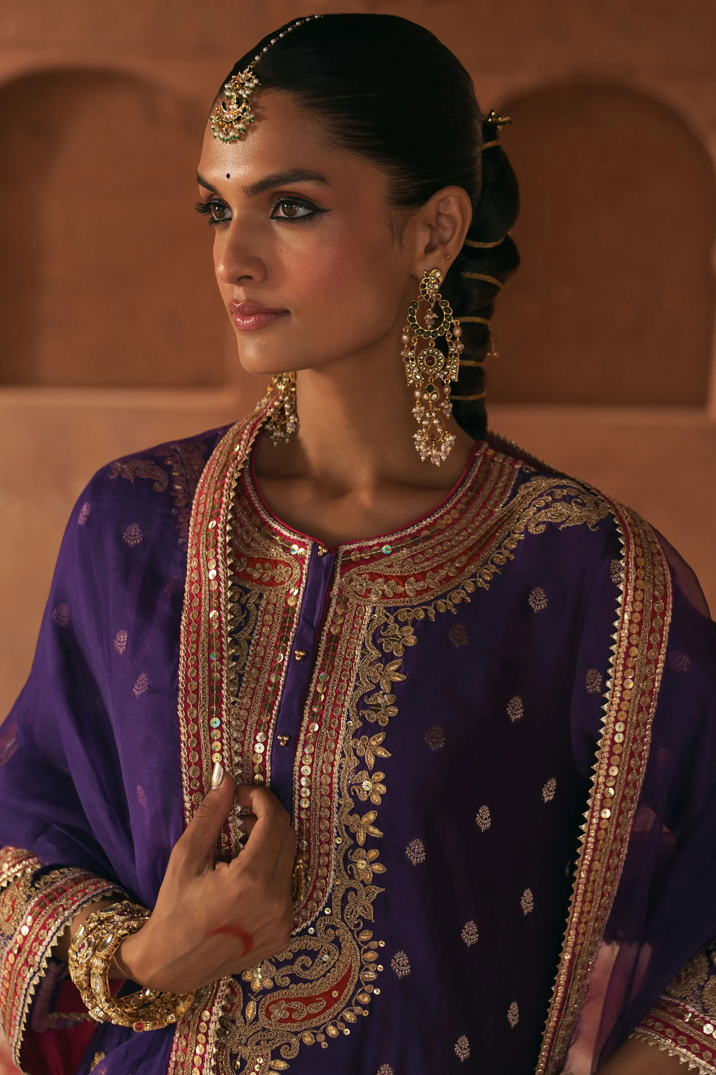 FARHANA - DEEP PURPLE SHORT KURTA WITH SALWAR AND DUPATTA - Image 6