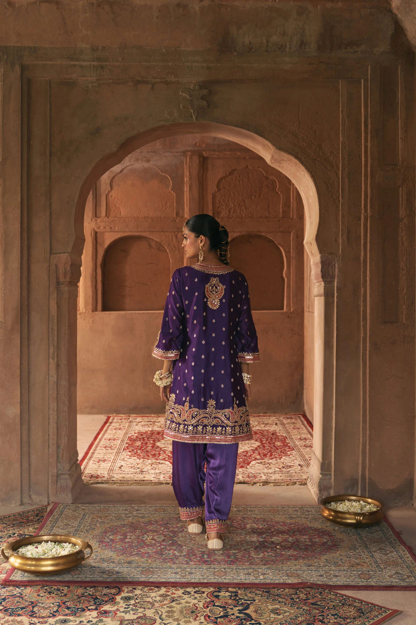 FARHANA - DEEP PURPLE SHORT KURTA WITH SALWAR AND DUPATTA - Image 7