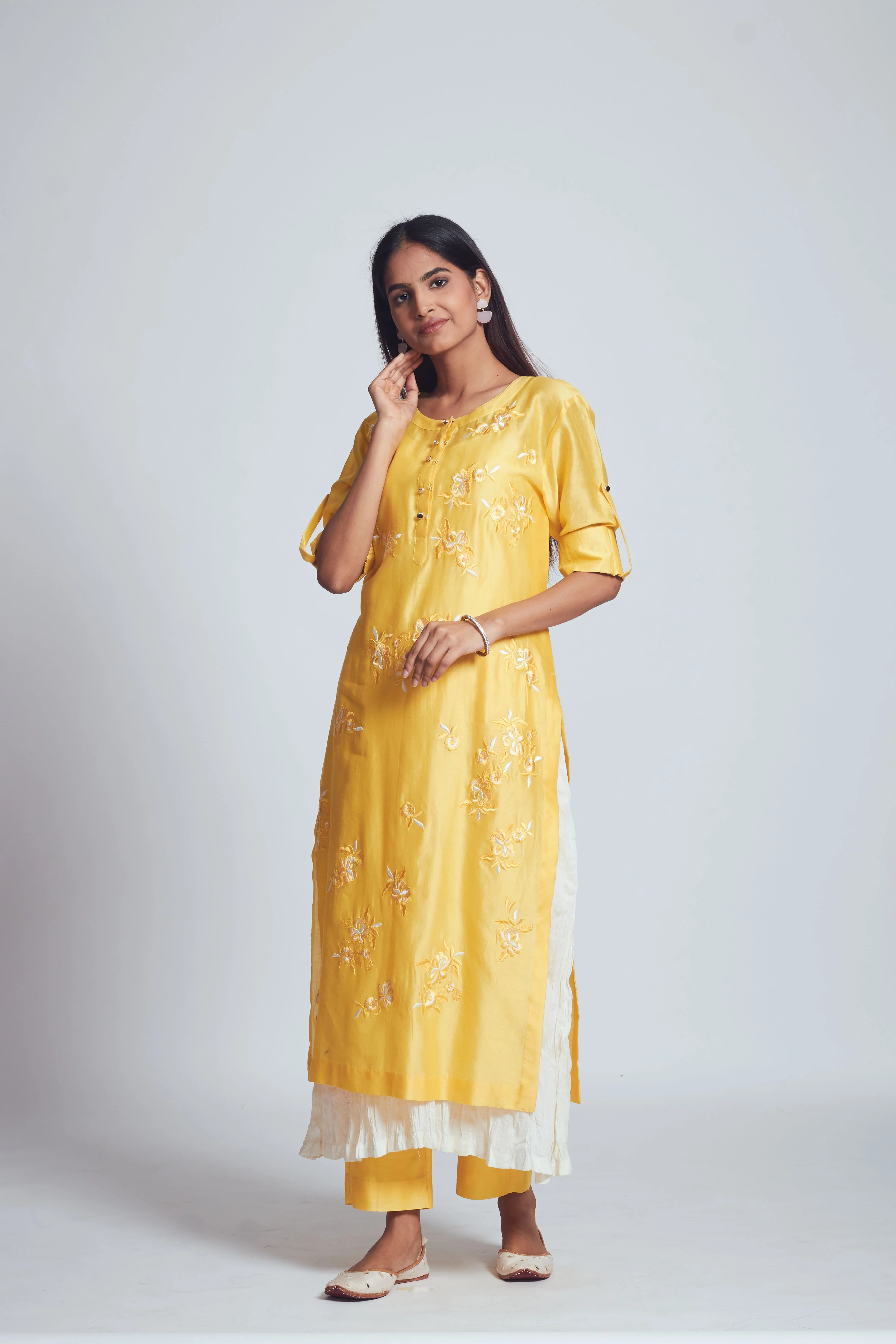 Fazna - Lemon Yellow Silk Embroidered Set - Image 3