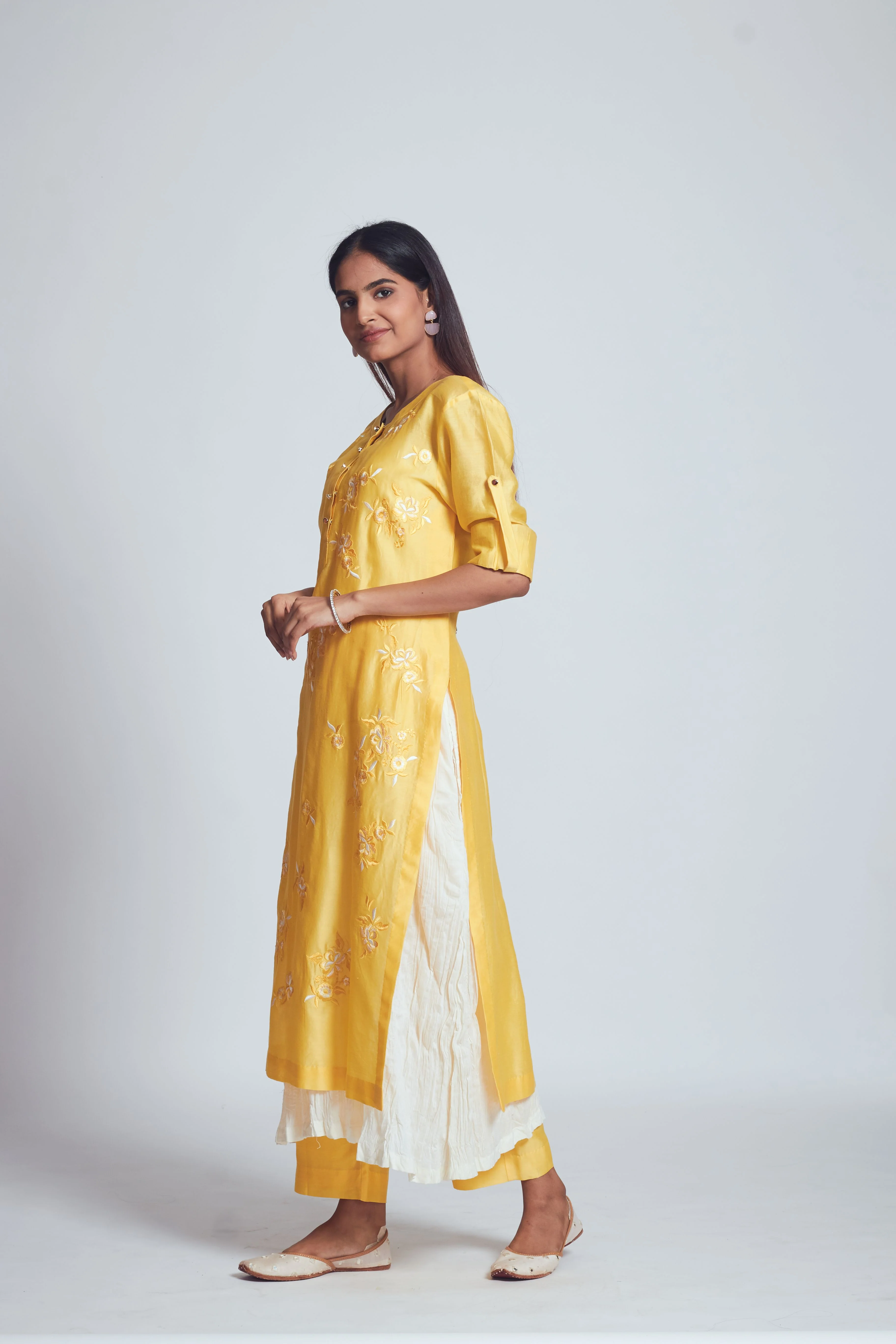 Fazna - Lemon Yellow Silk Embroidered Set - Image 4