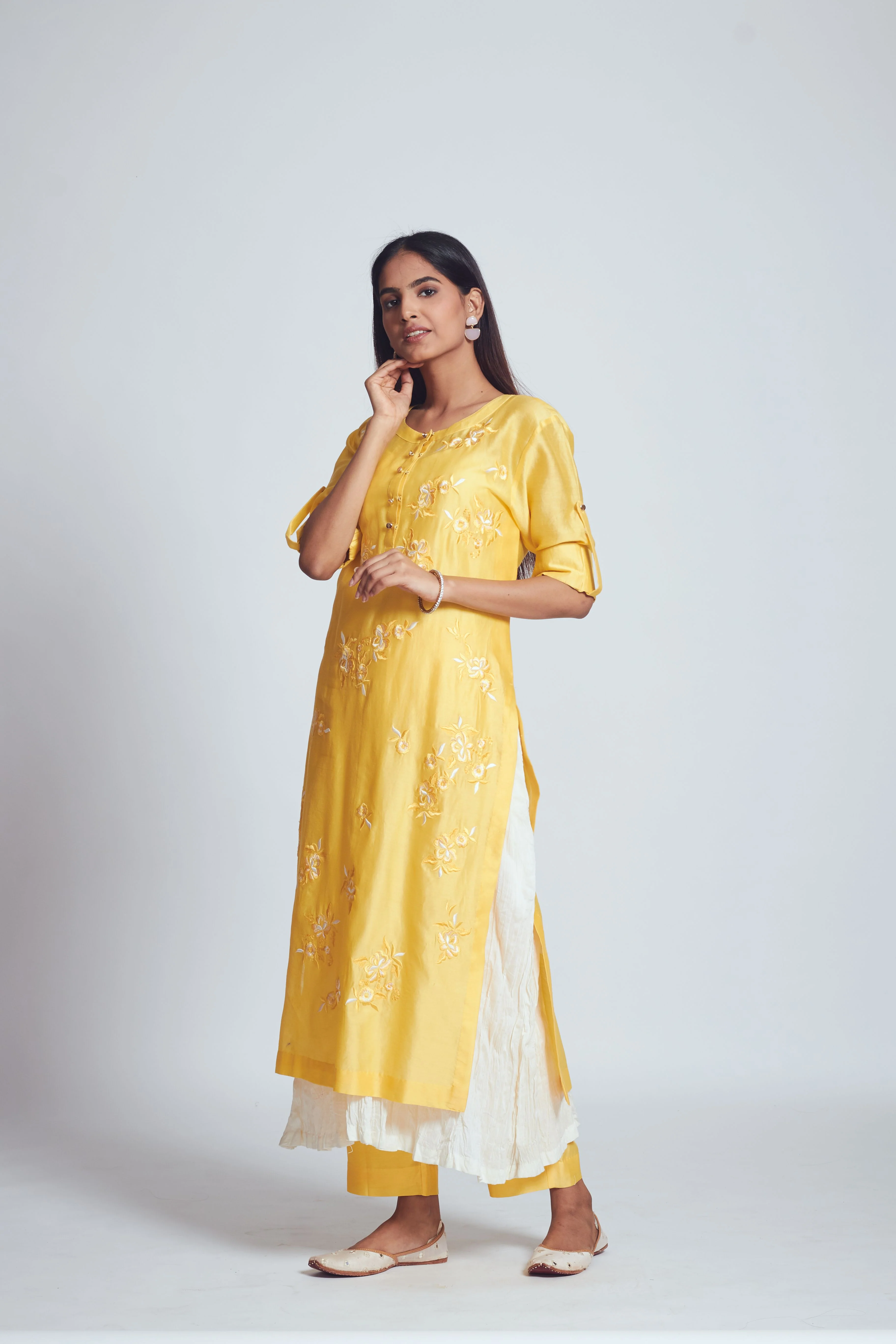 Fazna - Lemon Yellow Silk Embroidered Set - Image 5