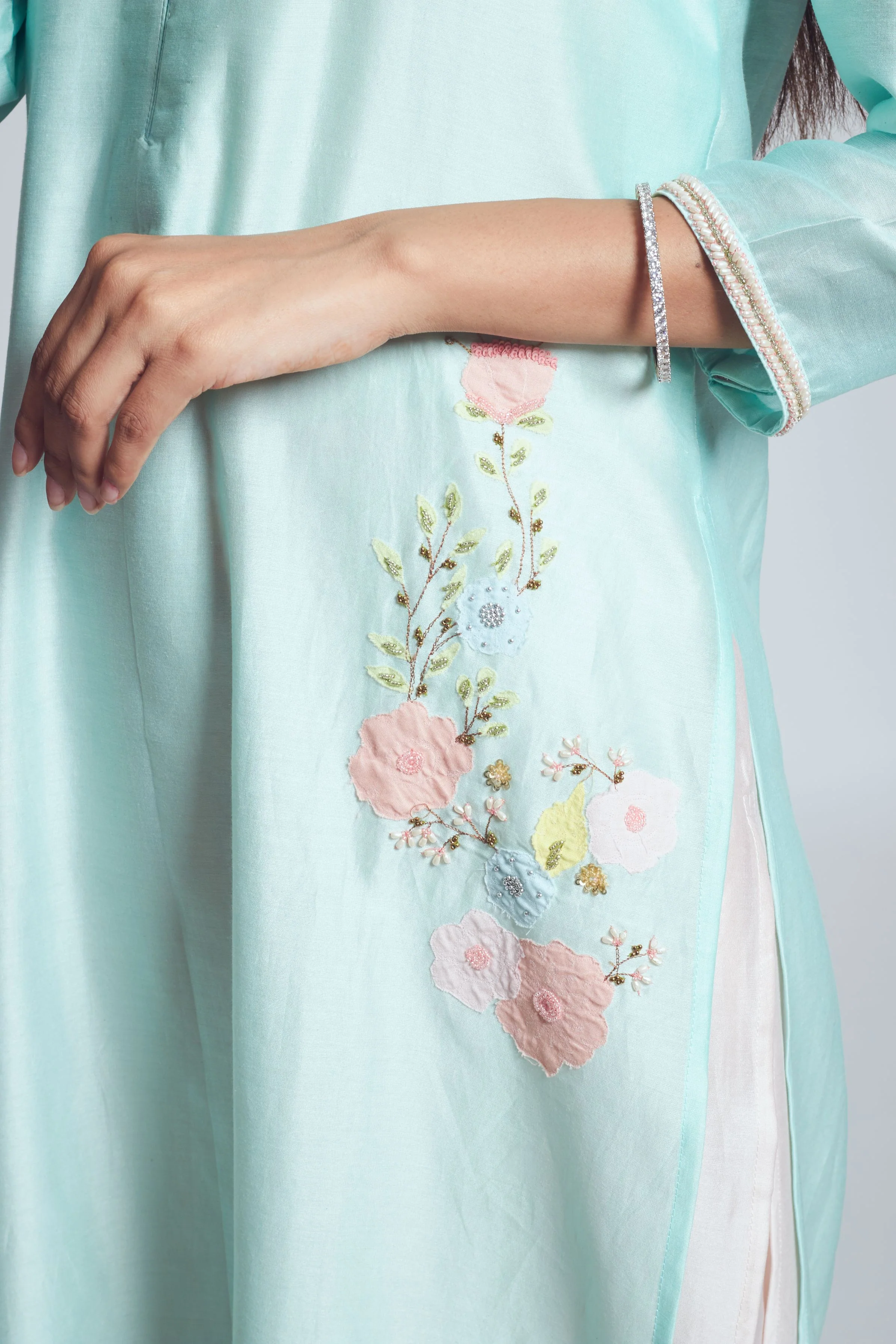 Fiza - Soft Aqua & Blush Pink Kurta and Palazzo Set - Image 5