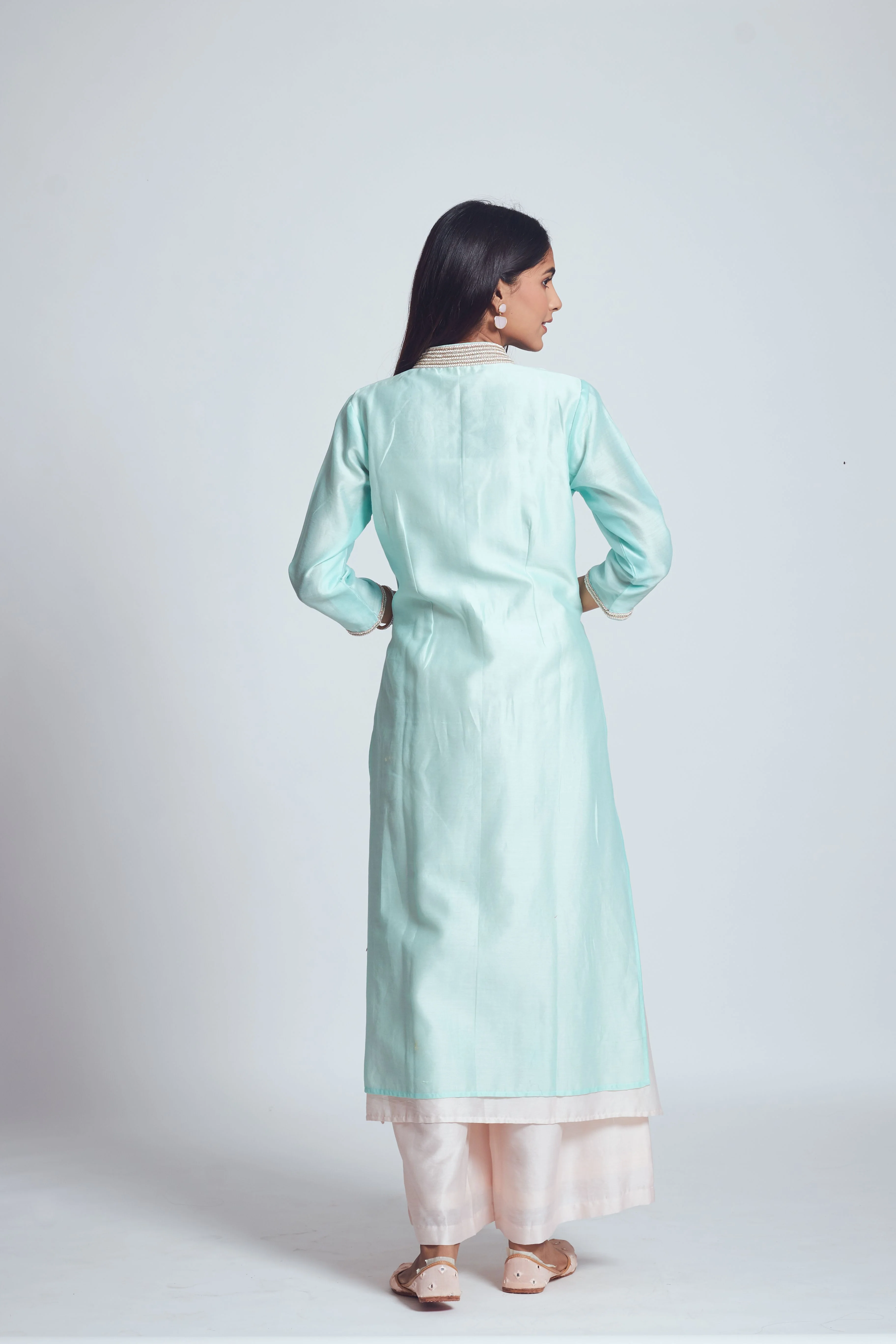 Fiza - Soft Aqua & Blush Pink Kurta and Palazzo Set - Image 6