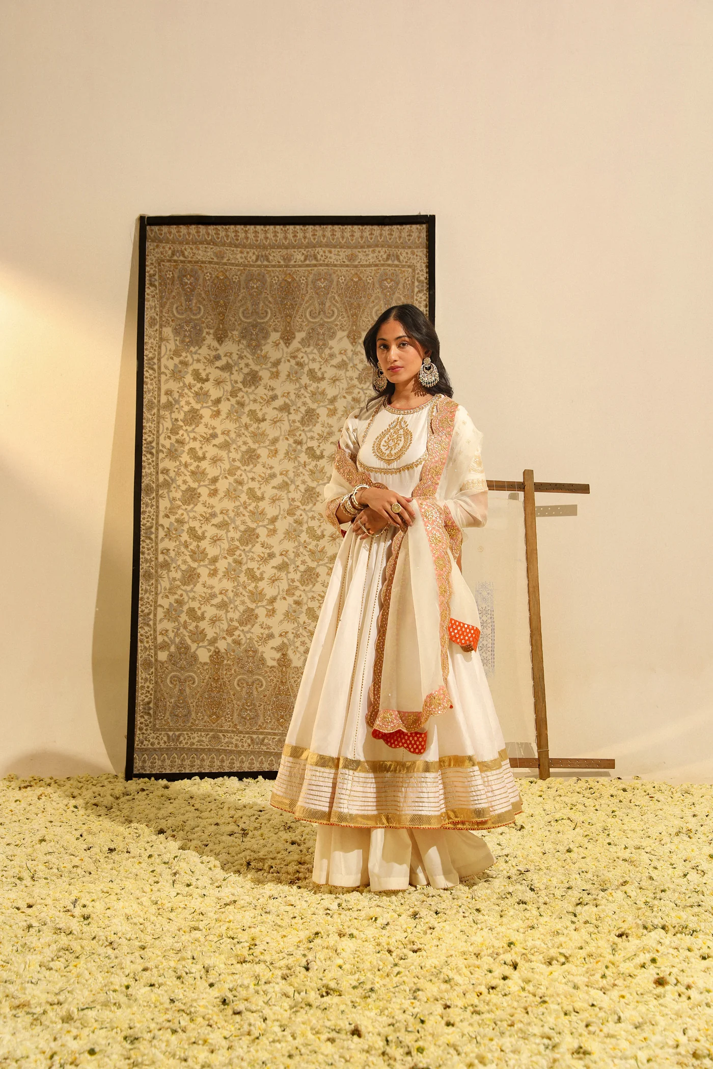 Irshaad - Daisy Ivory Hand Embroidered Anarkali with Skirt and Dupatta - Image 3