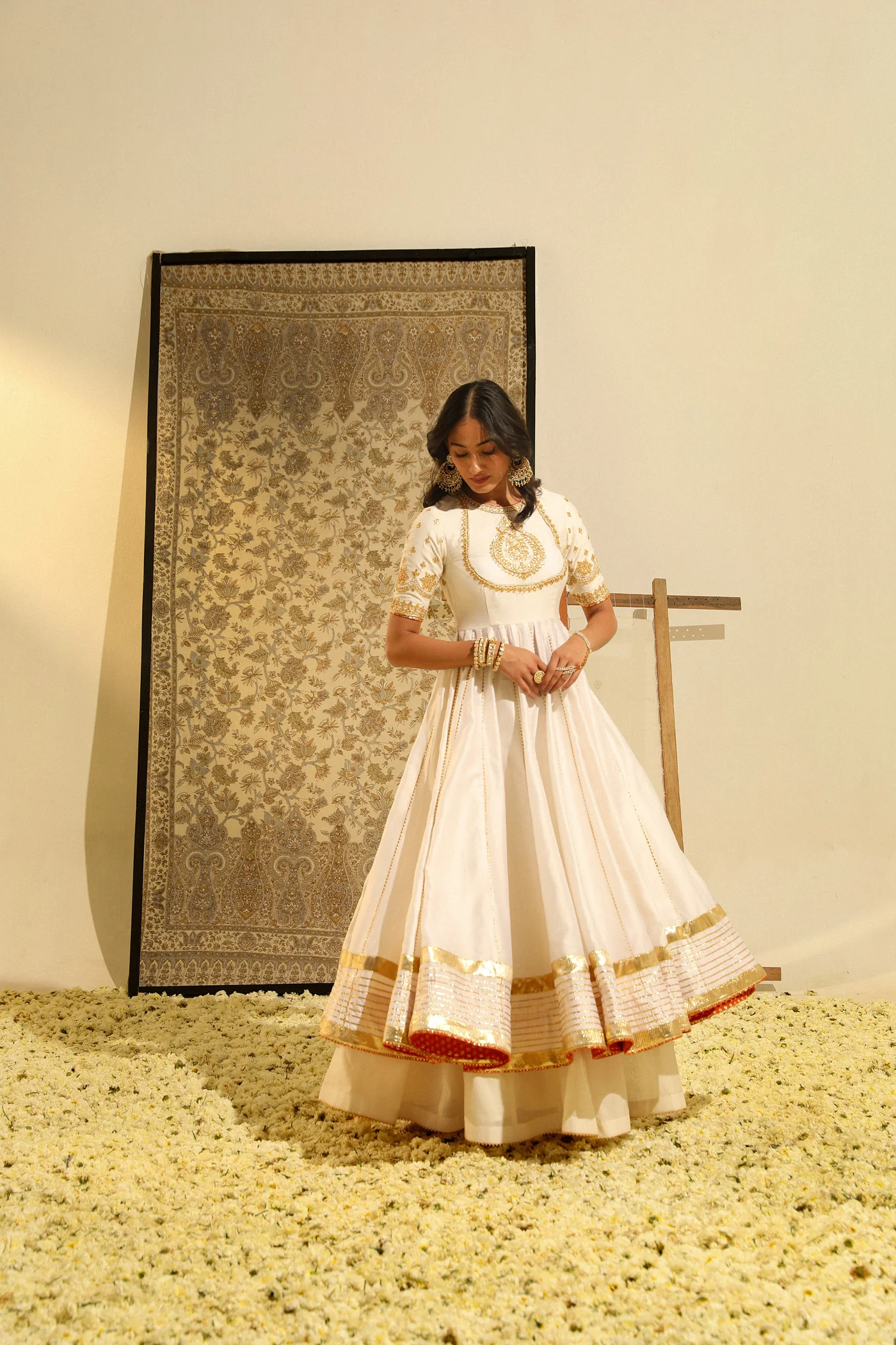 Irshaad - Daisy Ivory Hand Embroidered Anarkali with Skirt and Dupatta - Image 4