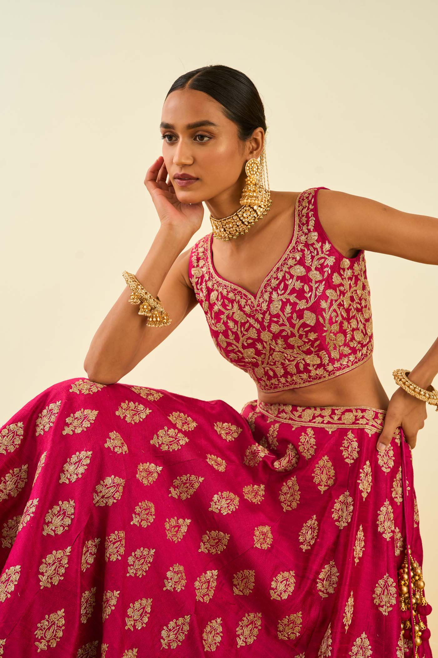 Masiah Rani Hotpink Kashmiri tilla lehenga with blouse and dupatta - Image 5