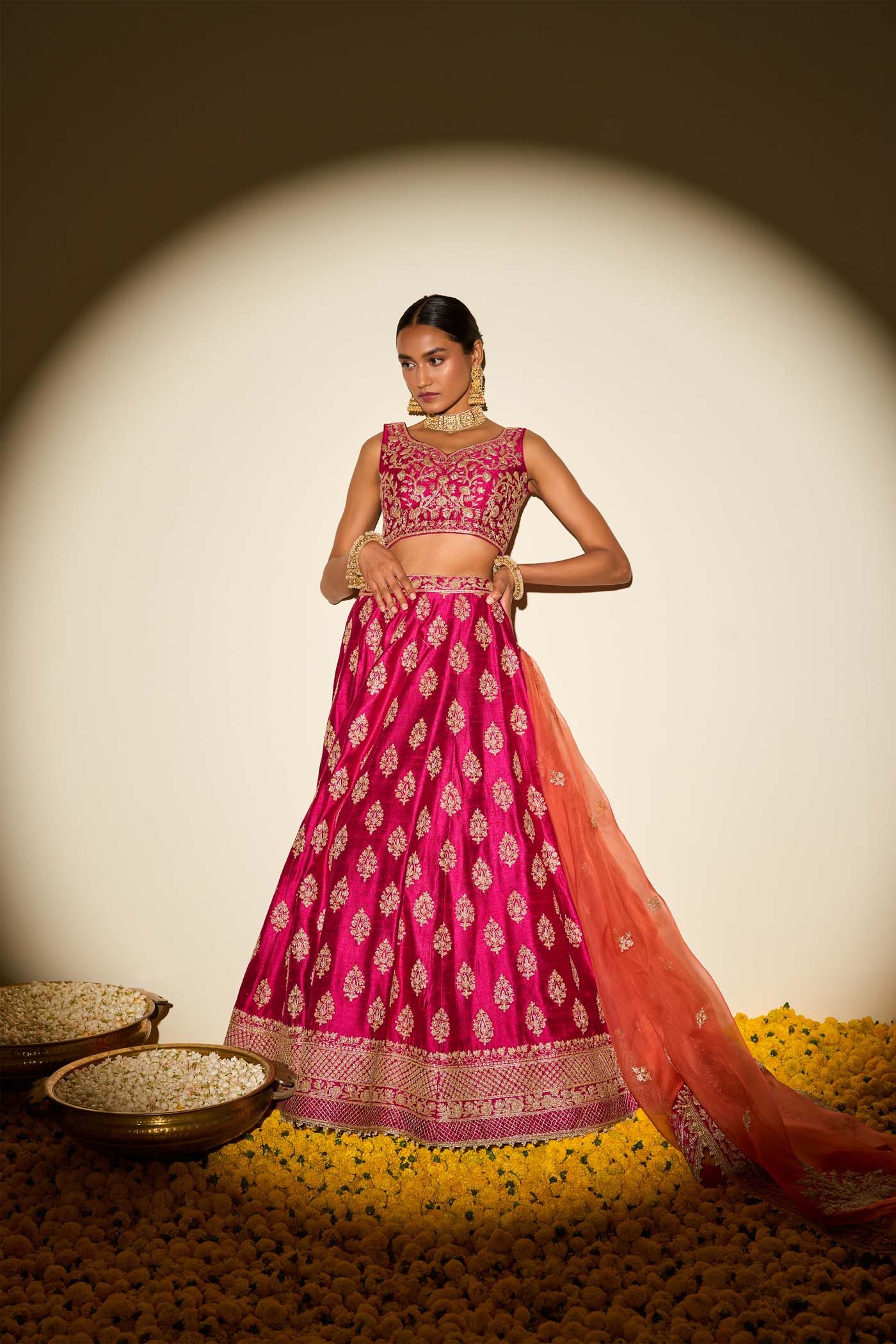 Masiah Rani Hotpink Kashmiri tilla lehenga with blouse and dupatta - Image 6