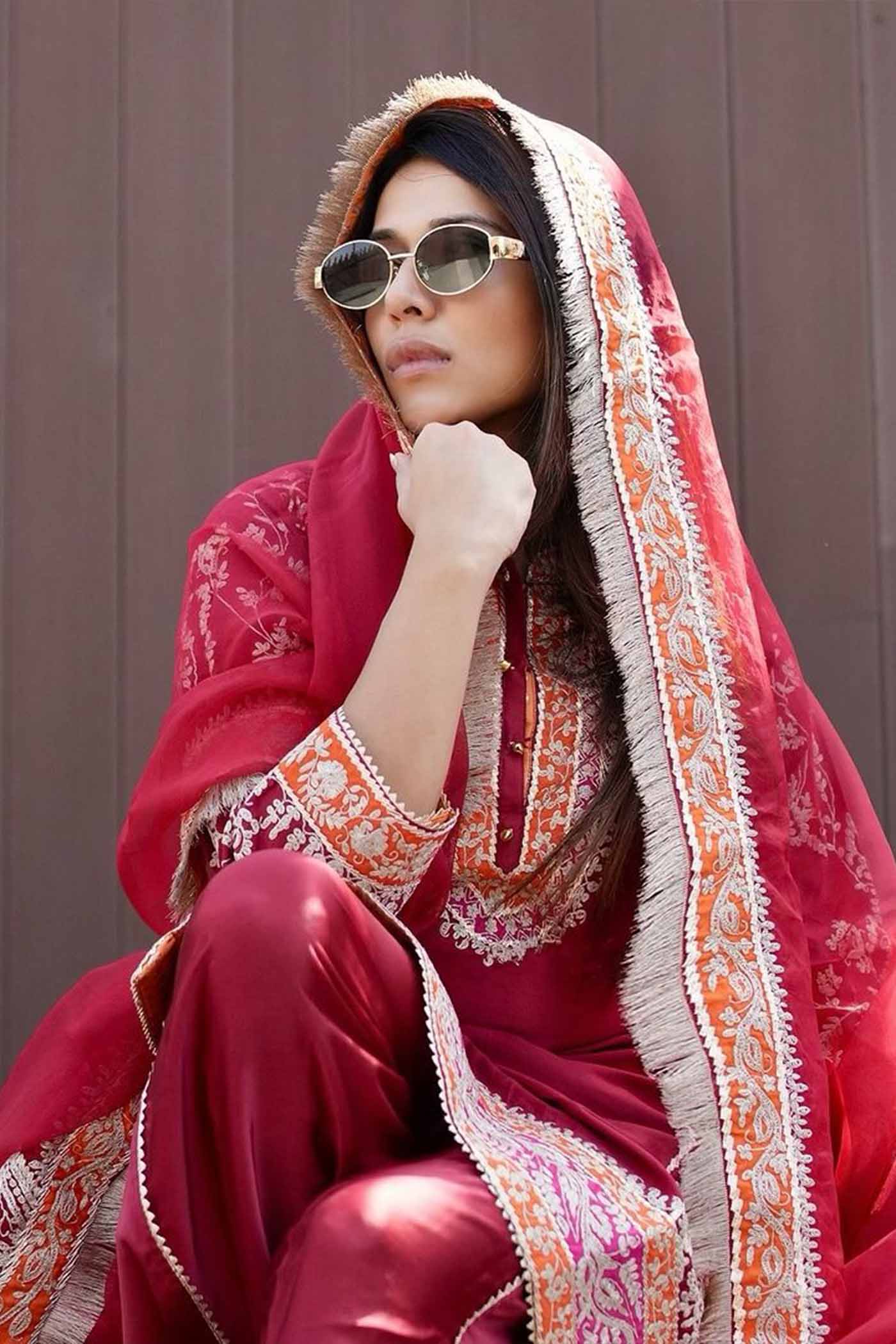 Ahana Mehrotra In MEHNOOR - DEEP RED KURTA WITH DHOTI - Image 4