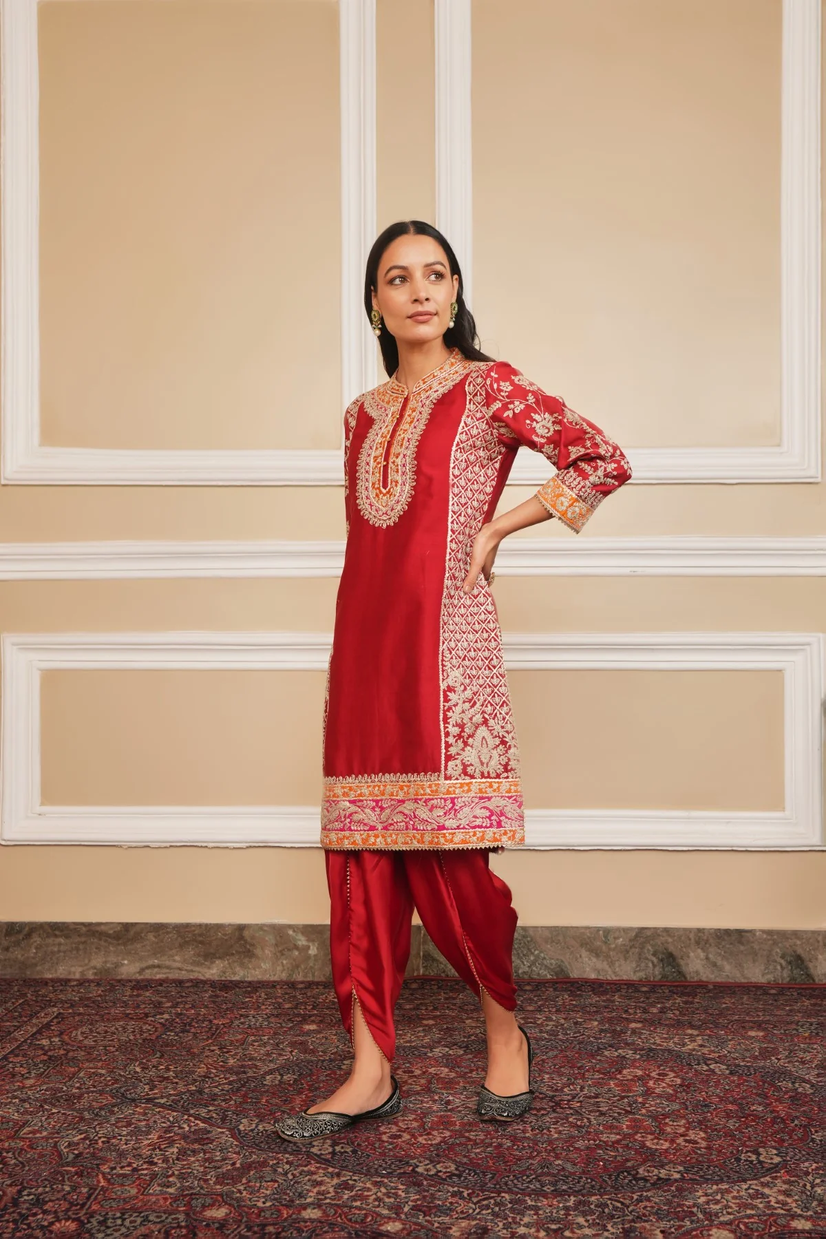 Ahana Mehrotra In MEHNOOR - DEEP RED KURTA WITH DHOTI - Image 6