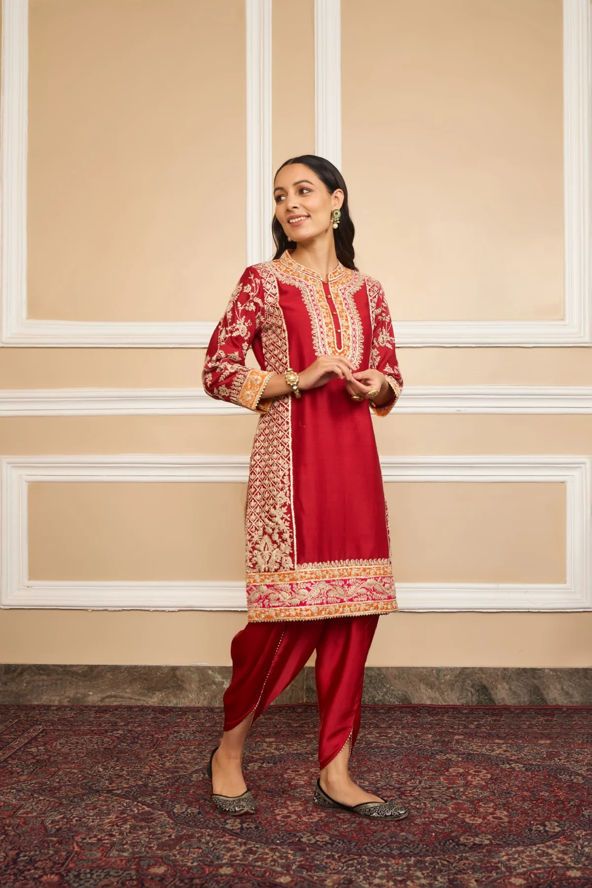 Ahana Mehrotra In MEHNOOR - DEEP RED KURTA WITH DHOTI - Image 7